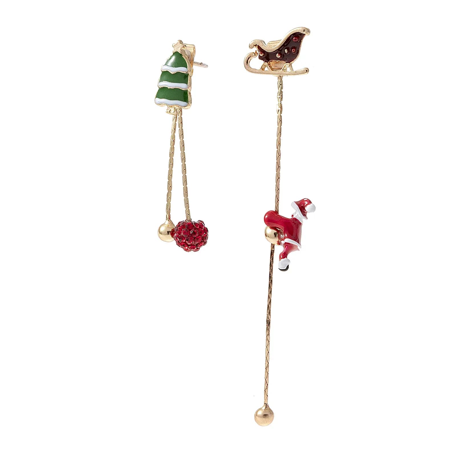 Guldfärgade örhängen, studs julgran och släde - 1x8 cm 3