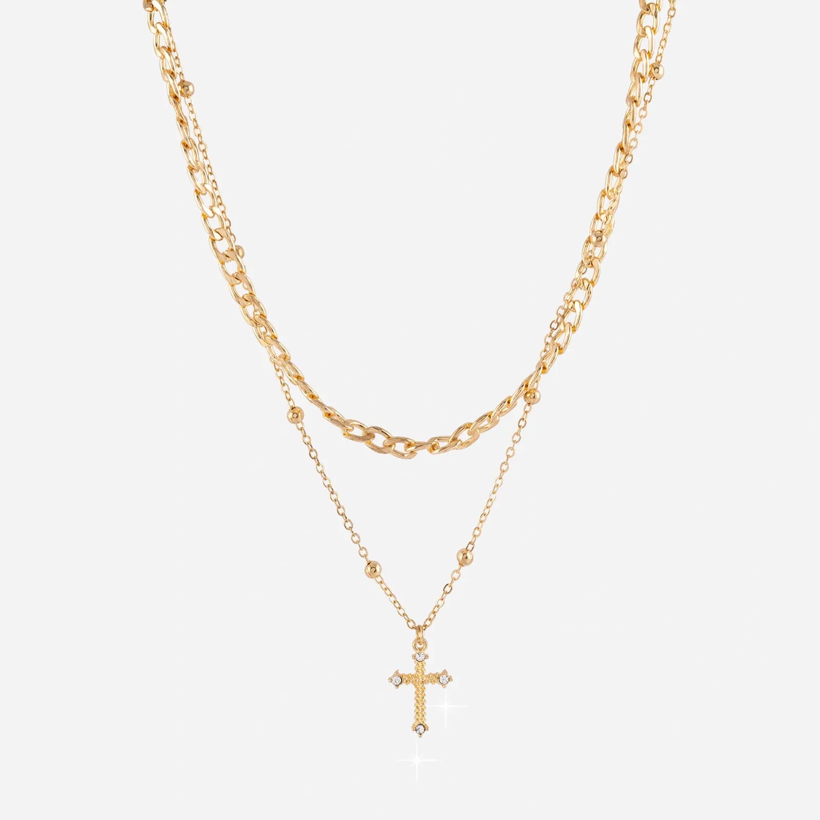 Guldfärgat halsband - två rader & kors