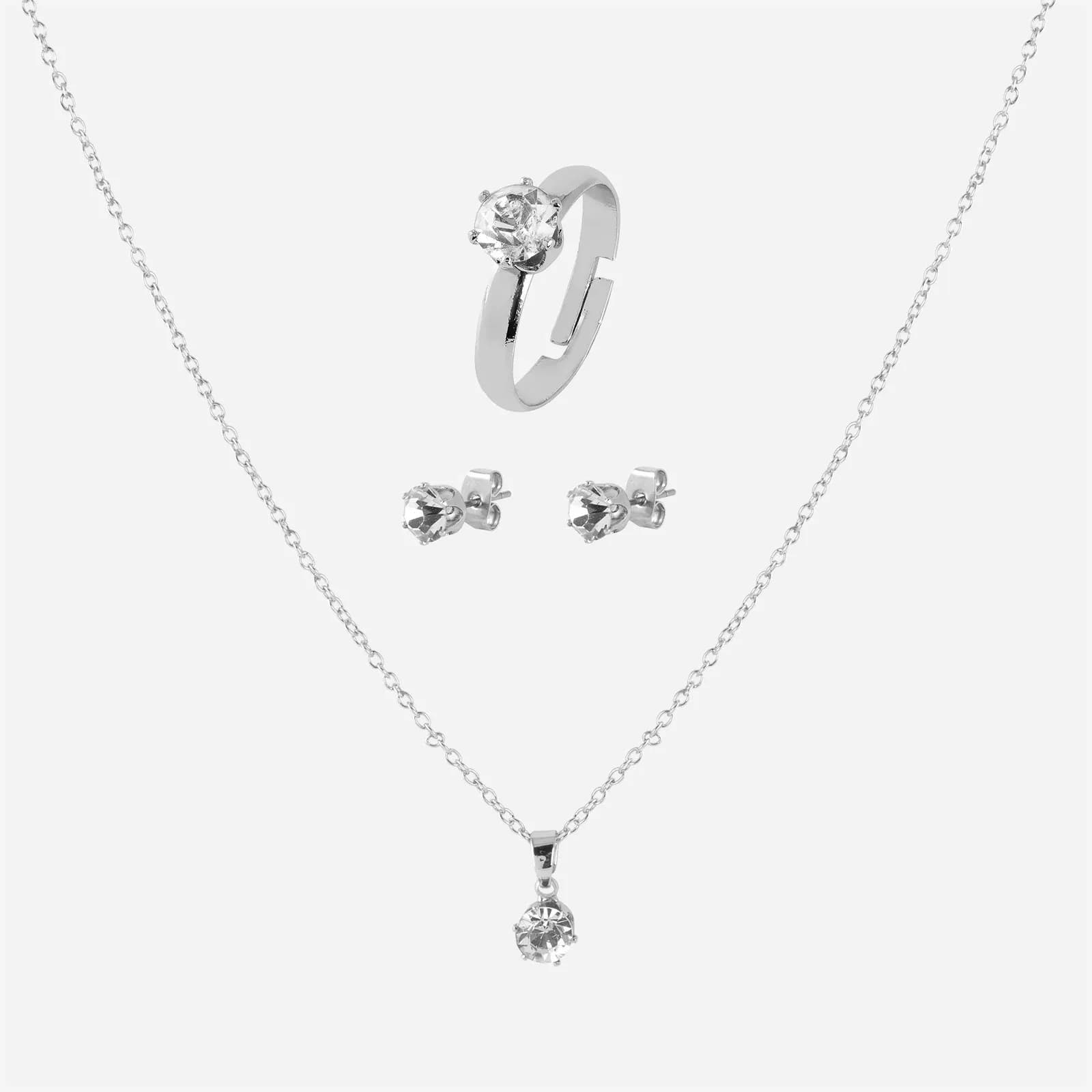 Silverfärgat smyckeset, klassiskt- ring, örhängen & halsband 2