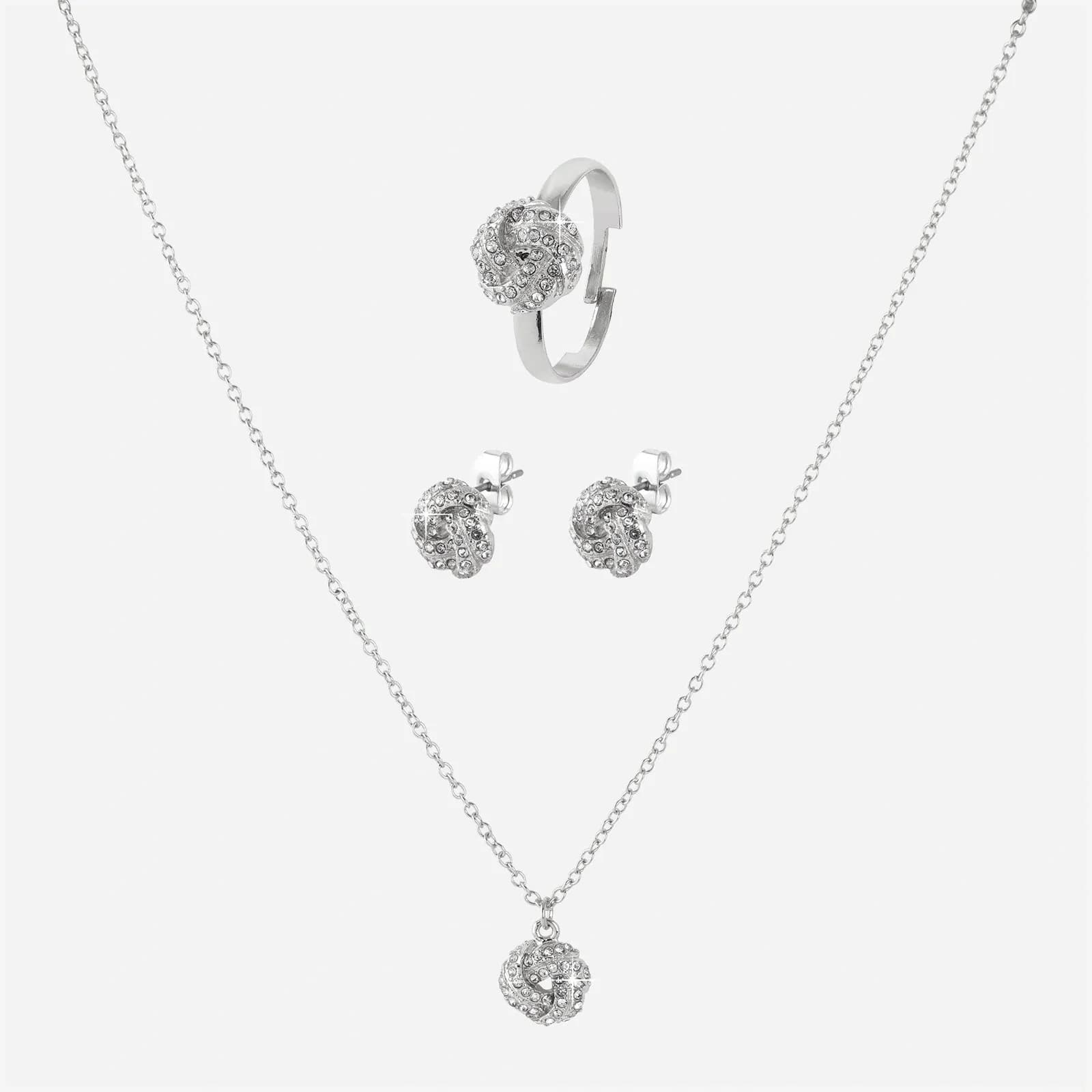 Silverfärgat smyckeset - ring, örhängen & halsband 2