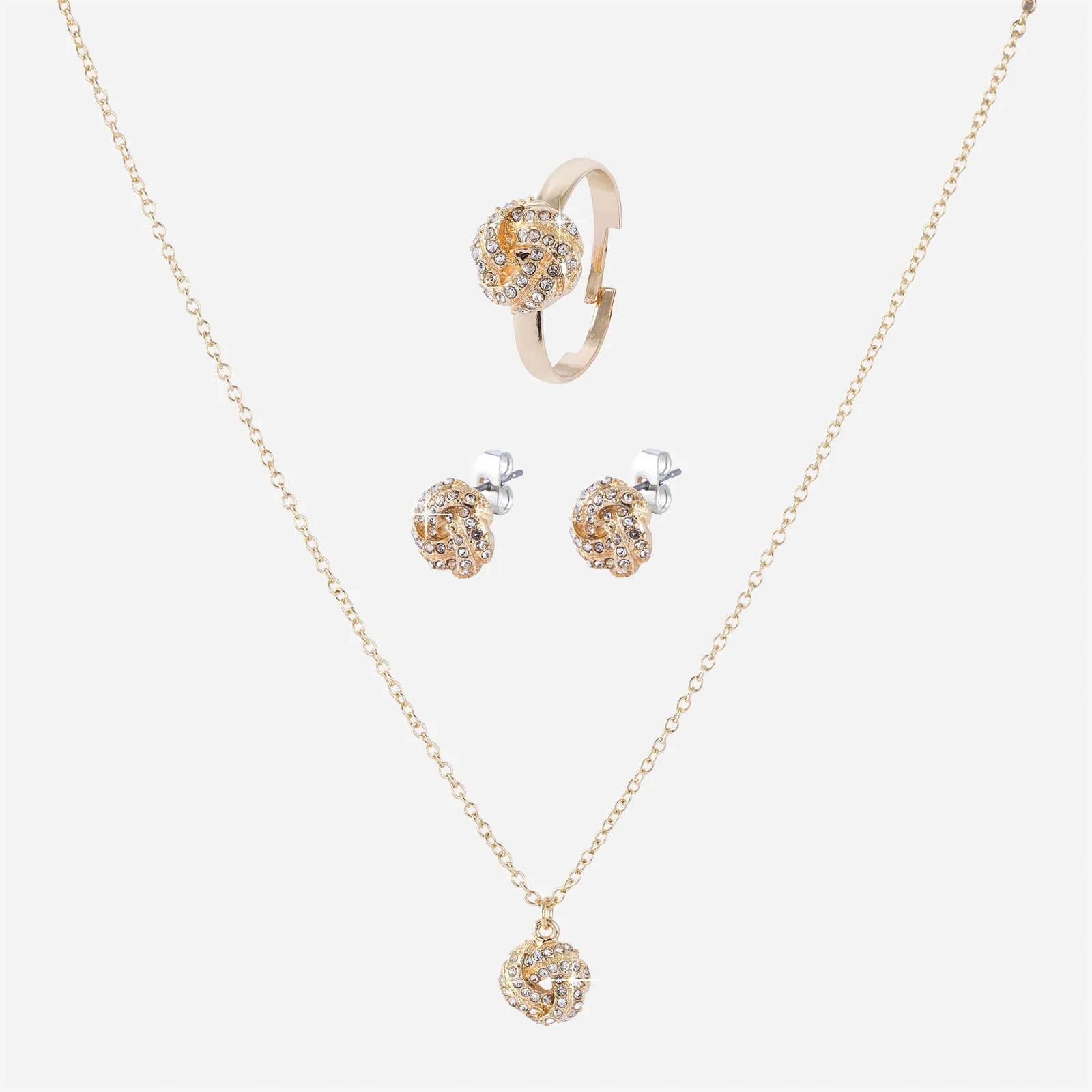 Guldfärgat smyckeset - ring, örhängen & halsband 2