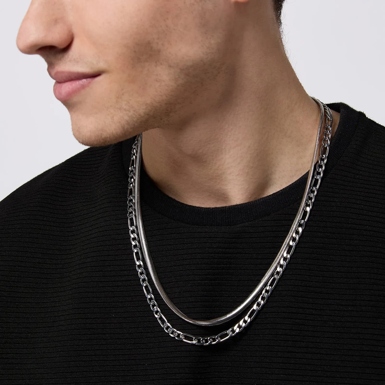 Halsband herr, 2-radigt silverfärgat 2