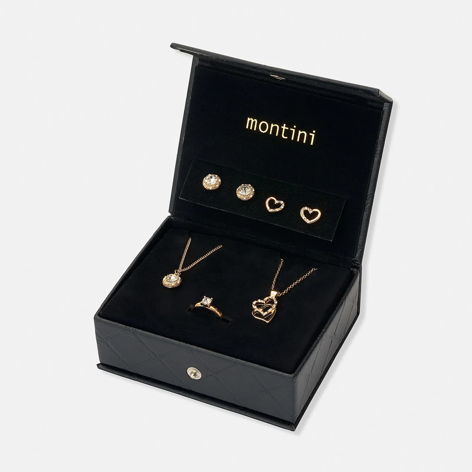 Smyckeset halsband, ring & örhängen guldfärg