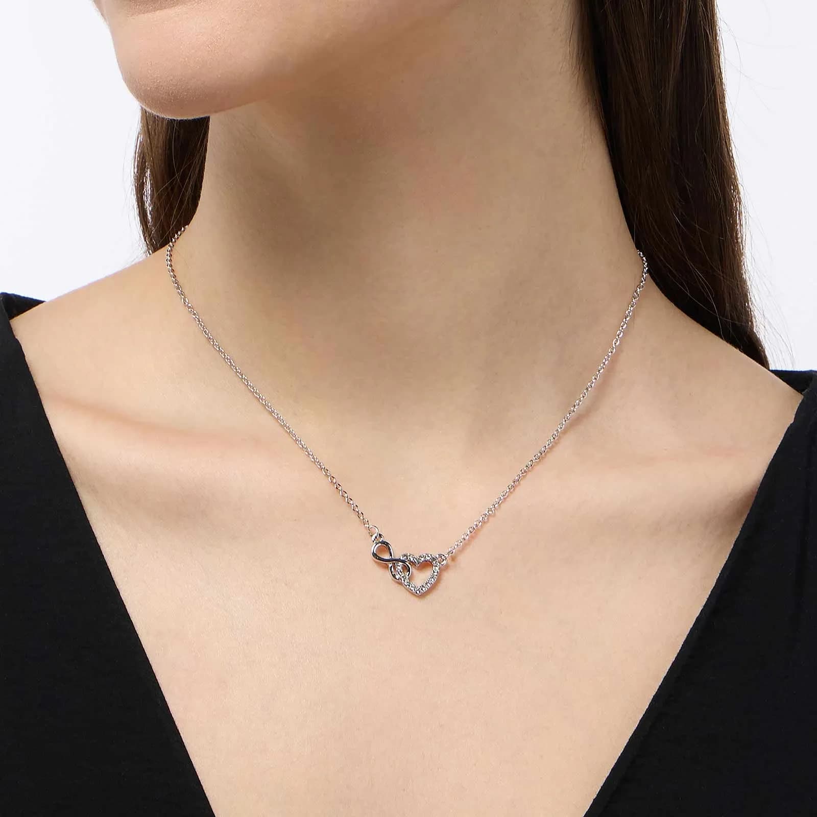 Silverfärgat halsband - hjärta & infinitysymbol, 42+6cm 2