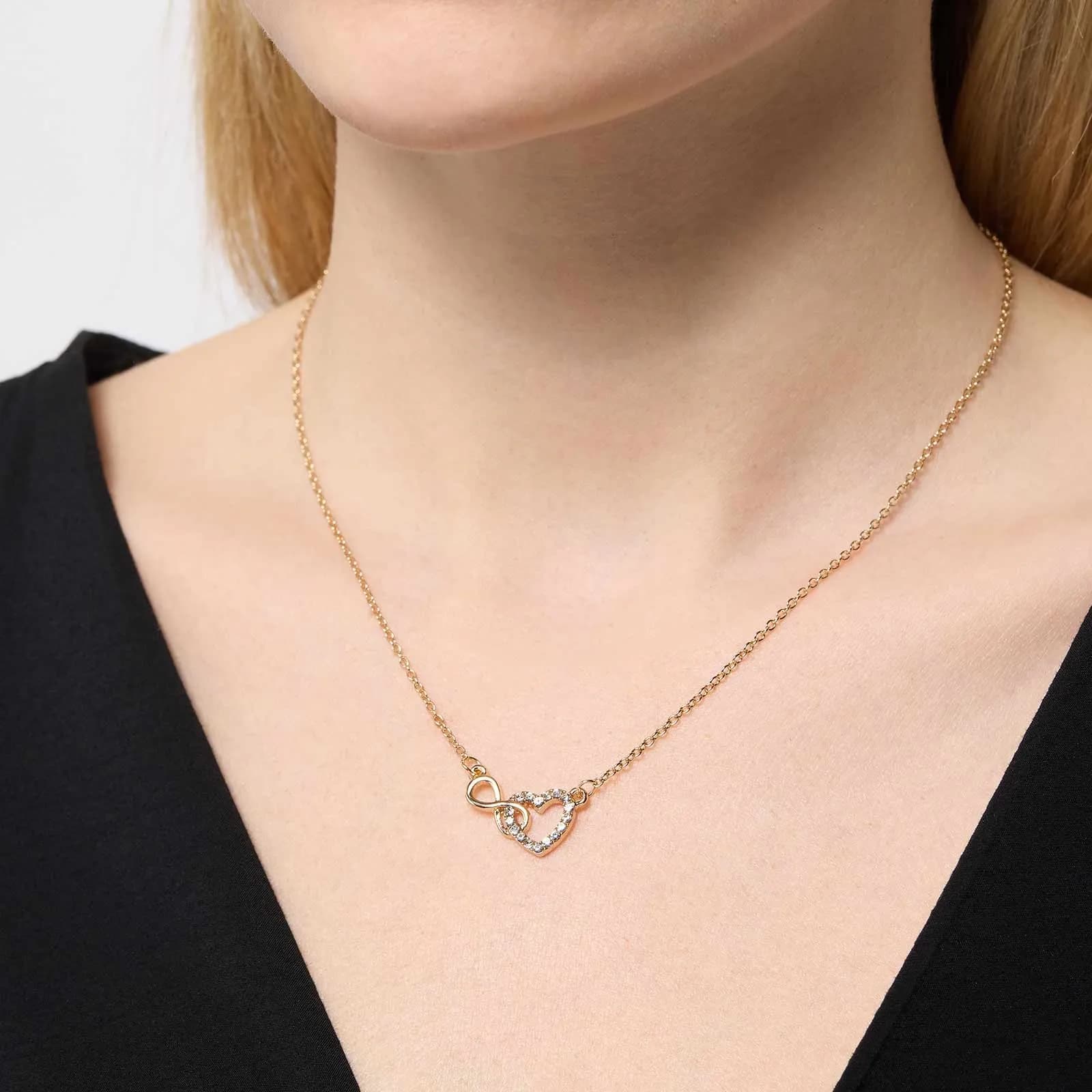 Guldfärgat halsband - hjärta & infinitysymbol, 42+6cm 2
