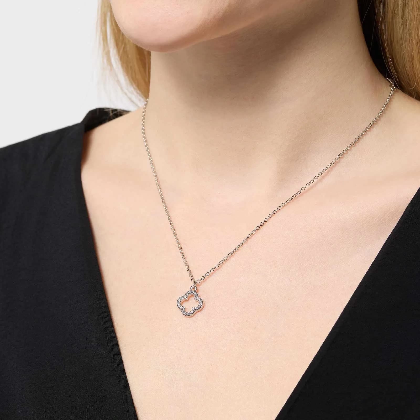 Silverfärgat halsband - fyrklöver, 42+6cm 2