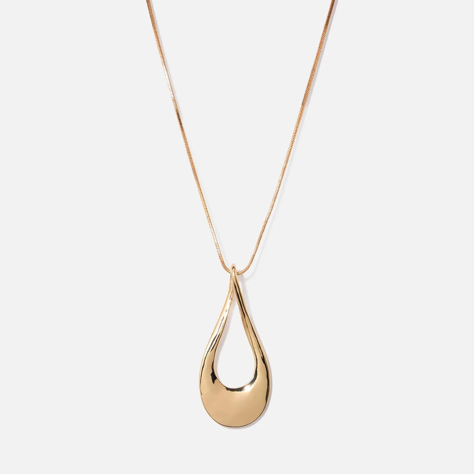 Guldfärgat halsband droppformat hänge 71cm