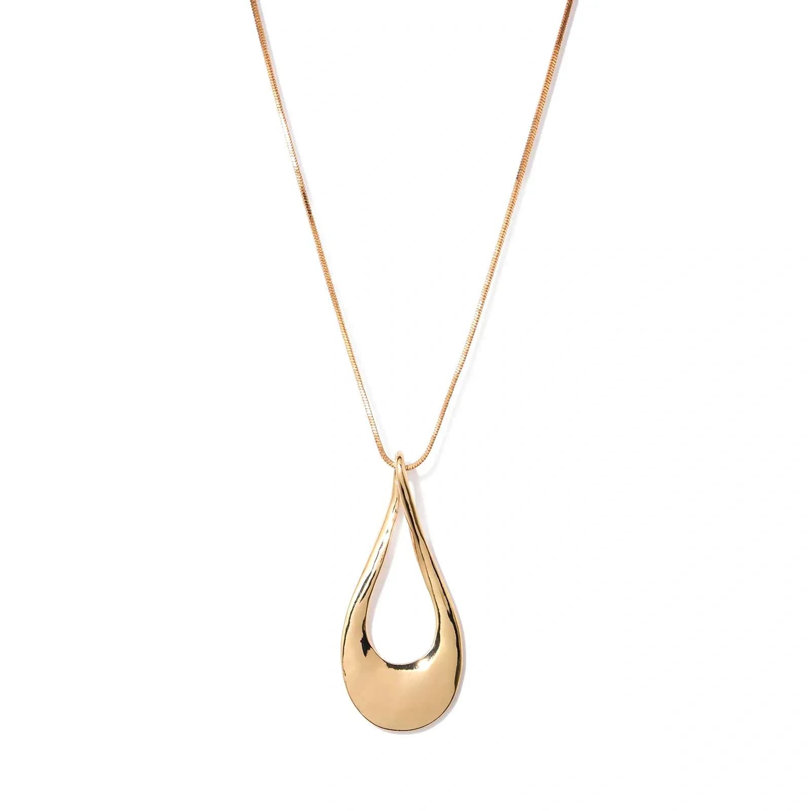 Guldfärgat halsband droppformat hänge 71cm