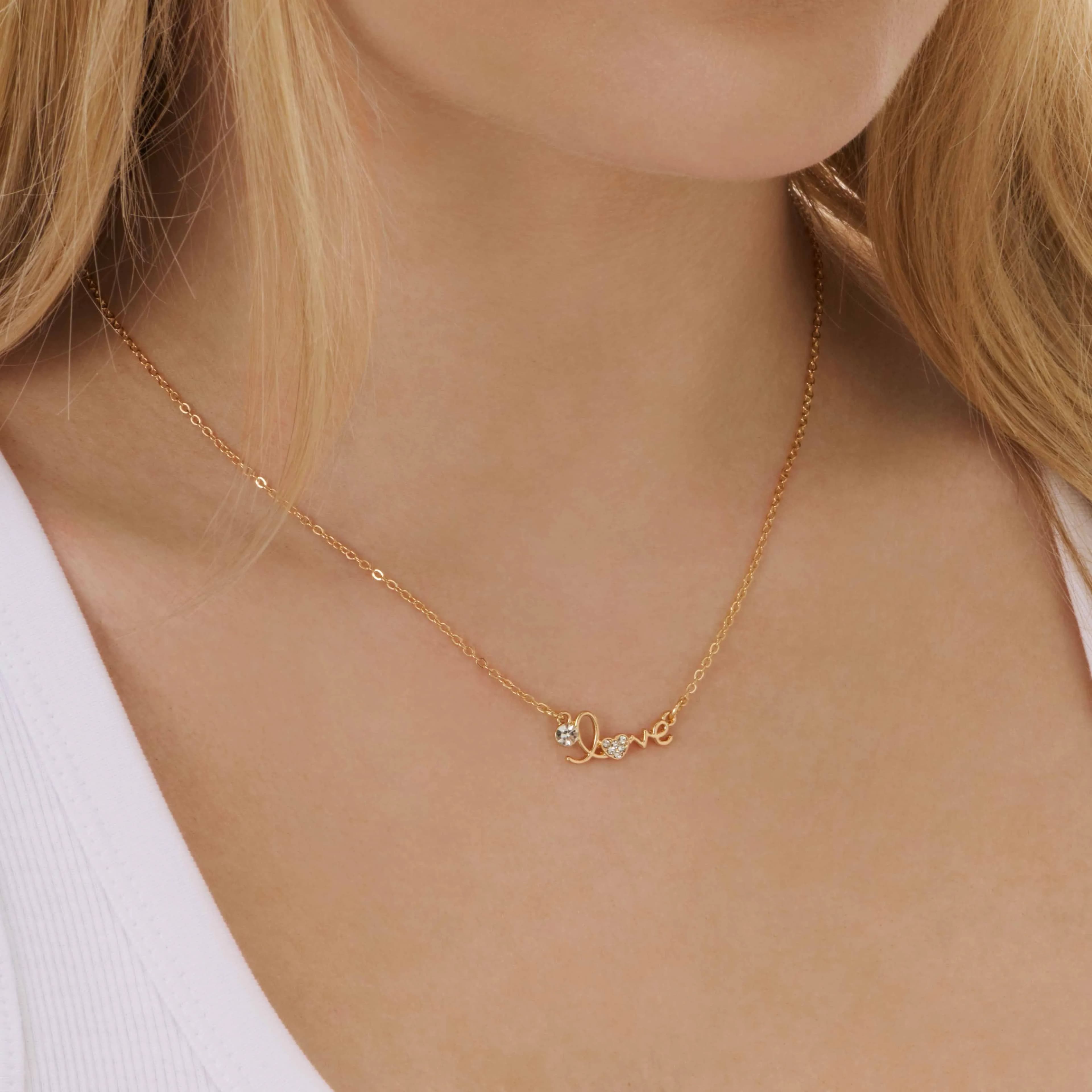 Guldfärgat halsband "LOVE" - 42+7cm 2