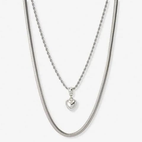 Silverfärgat halsband, två rader, 50+5cm