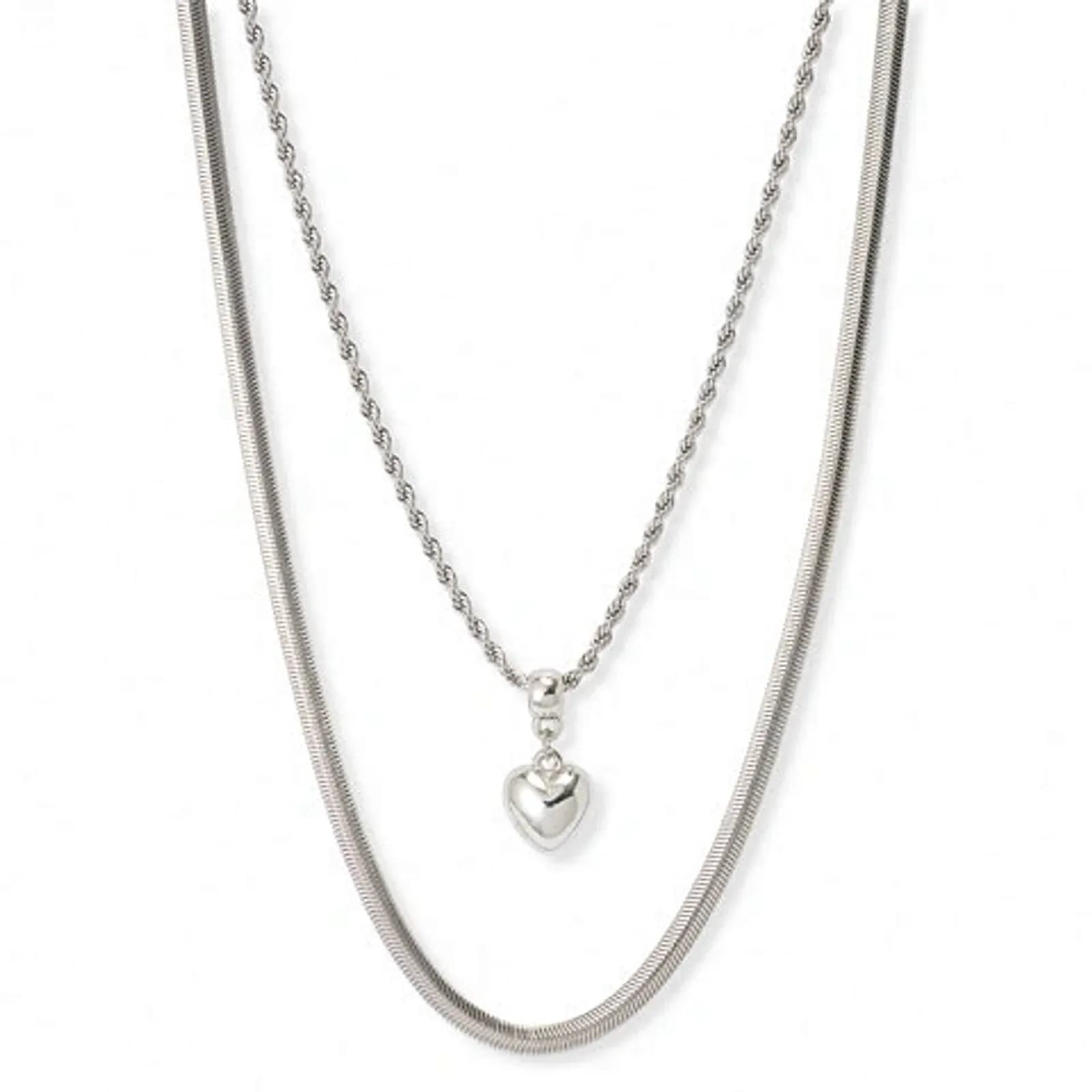 Silverfärgat halsband, två rader, 50+5cm