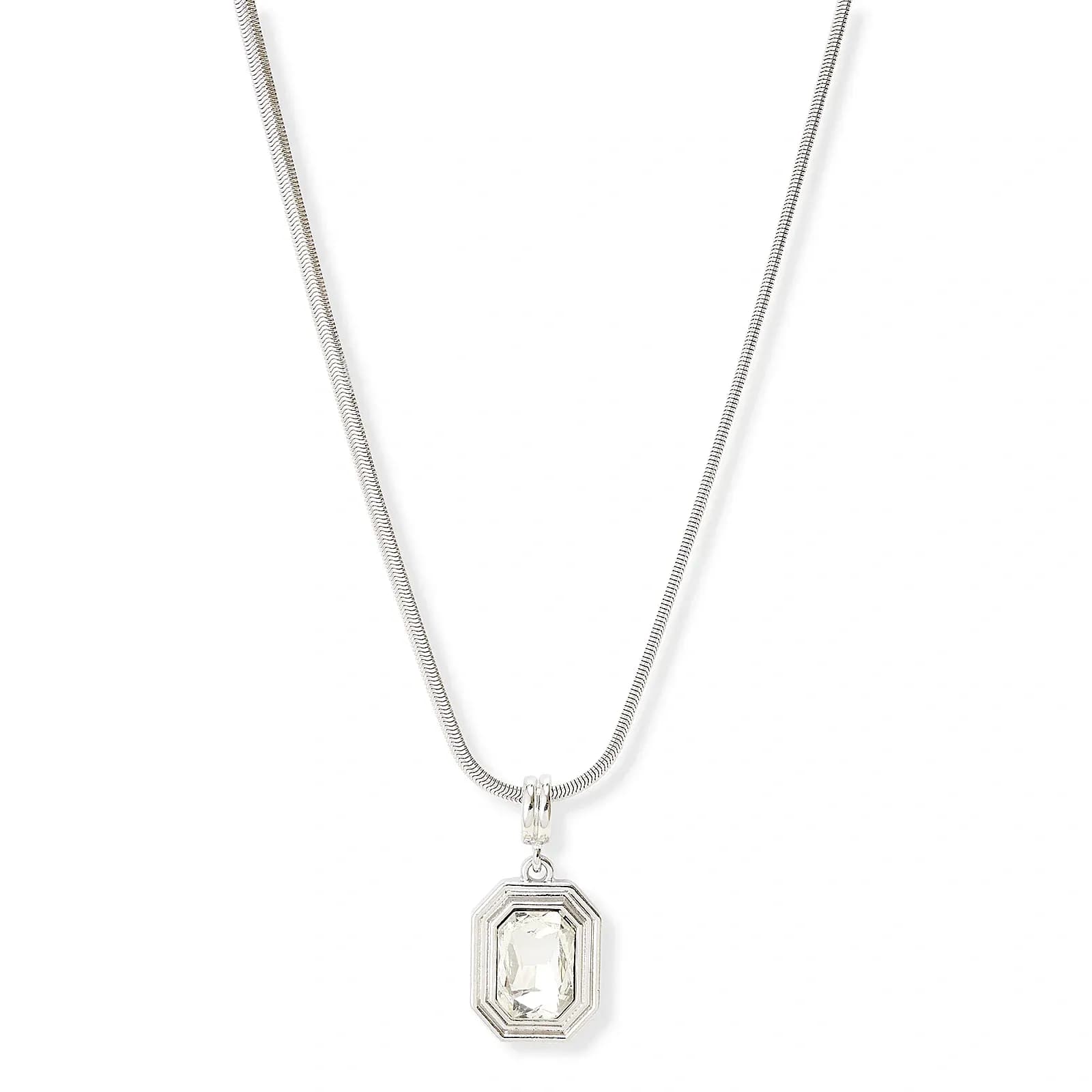 Silverfärgat halsband, åttkantigt hänge, 49+7cm