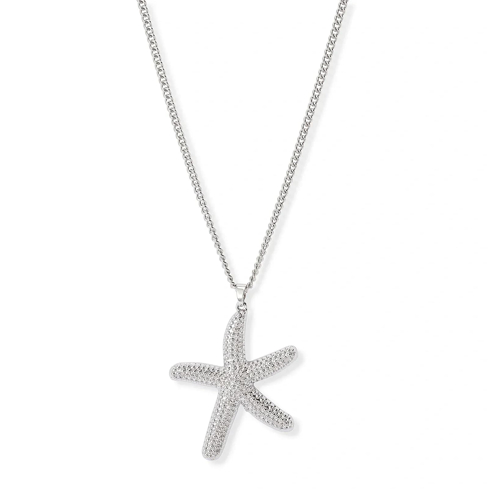 Silverfärgat halsband, sjöstjärna, 47+7cm