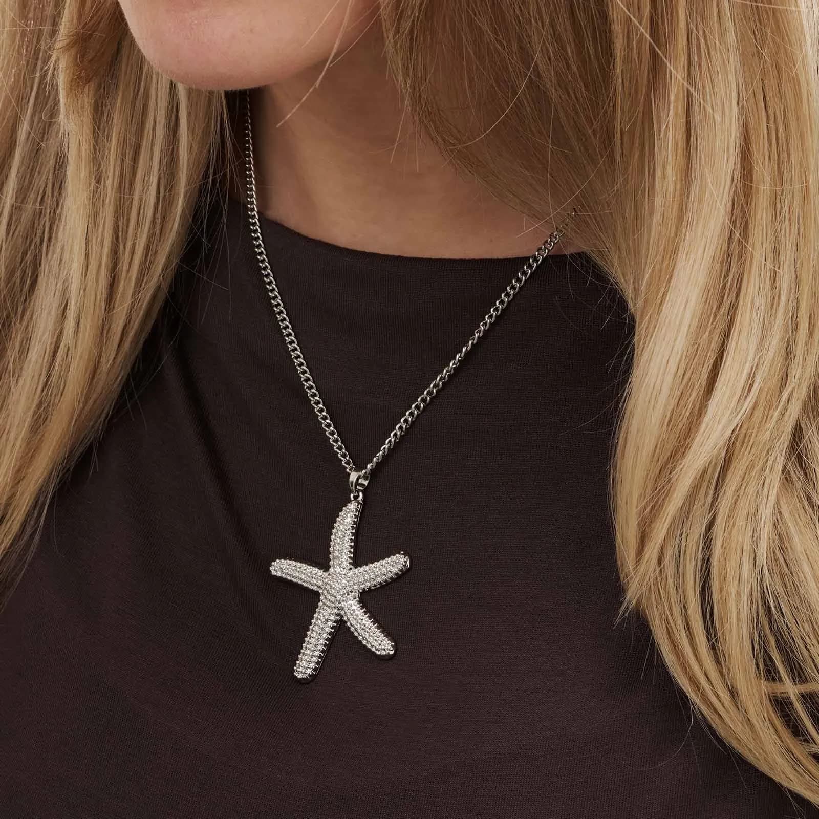 Silverfärgat halsband, sjöstjärna, 47+7cm 2