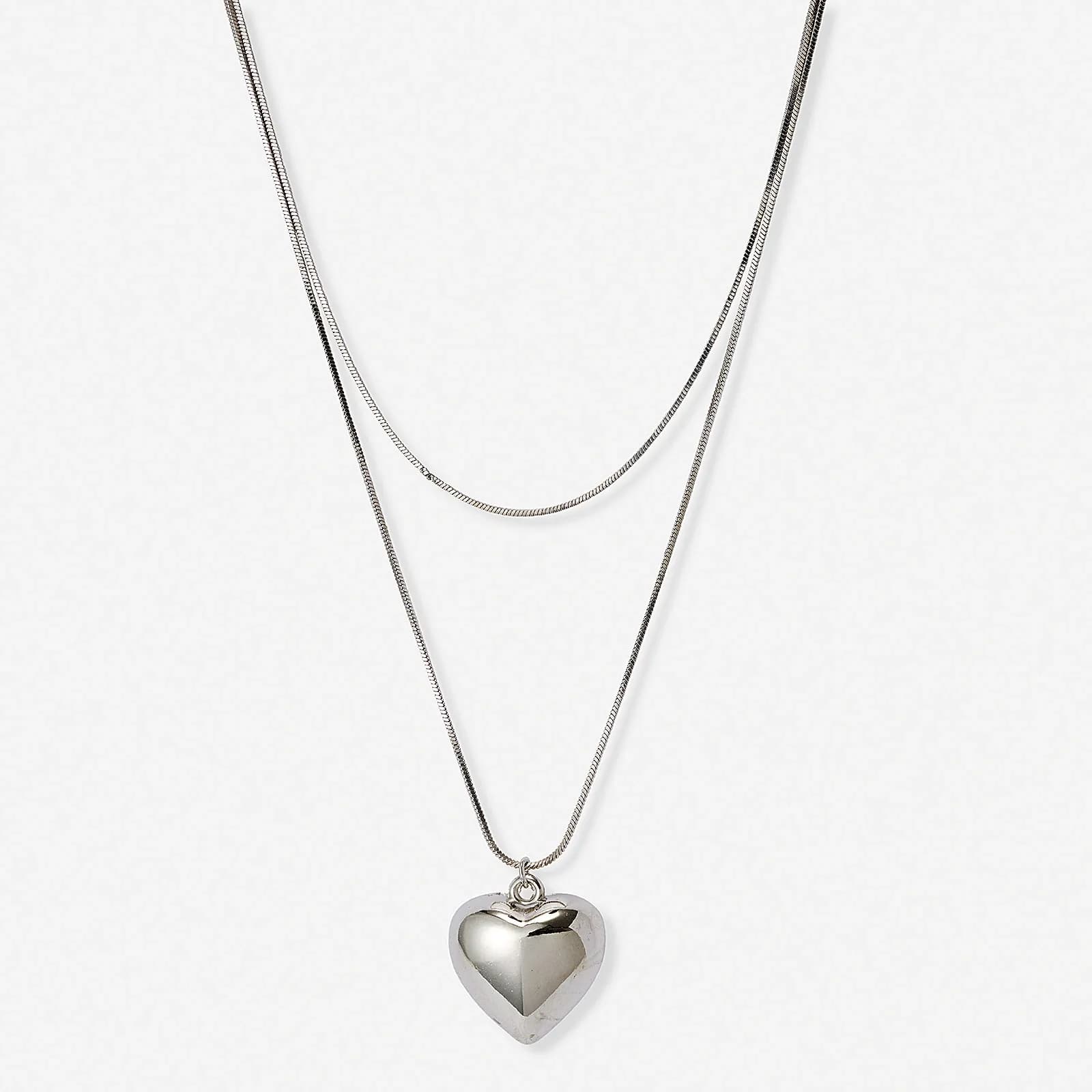 Silverfärgat tvåradigt halsband, hjärta, 36-46+7cm 1