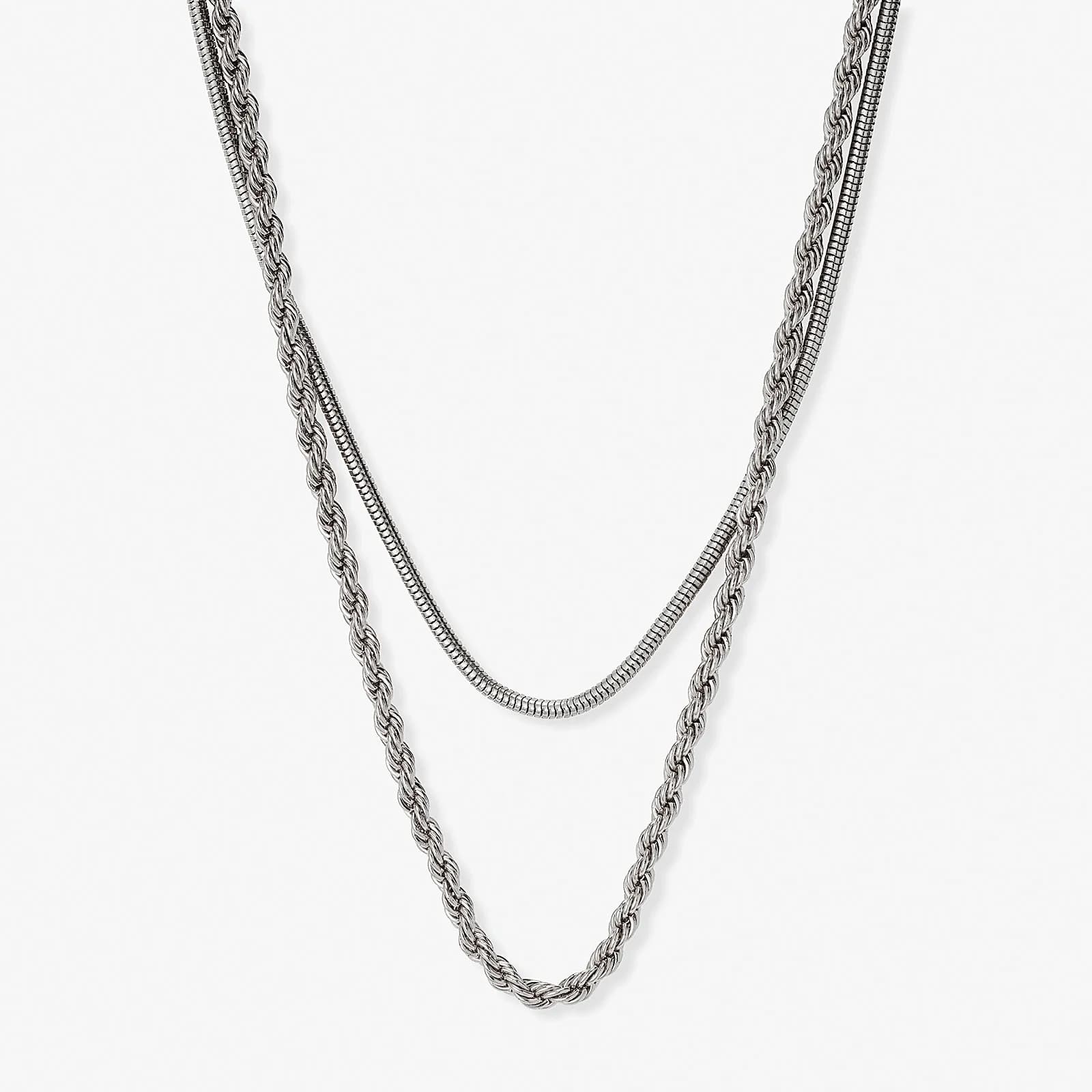 Silverfärgat tvåradigt halsband, 45-48+7cm 1