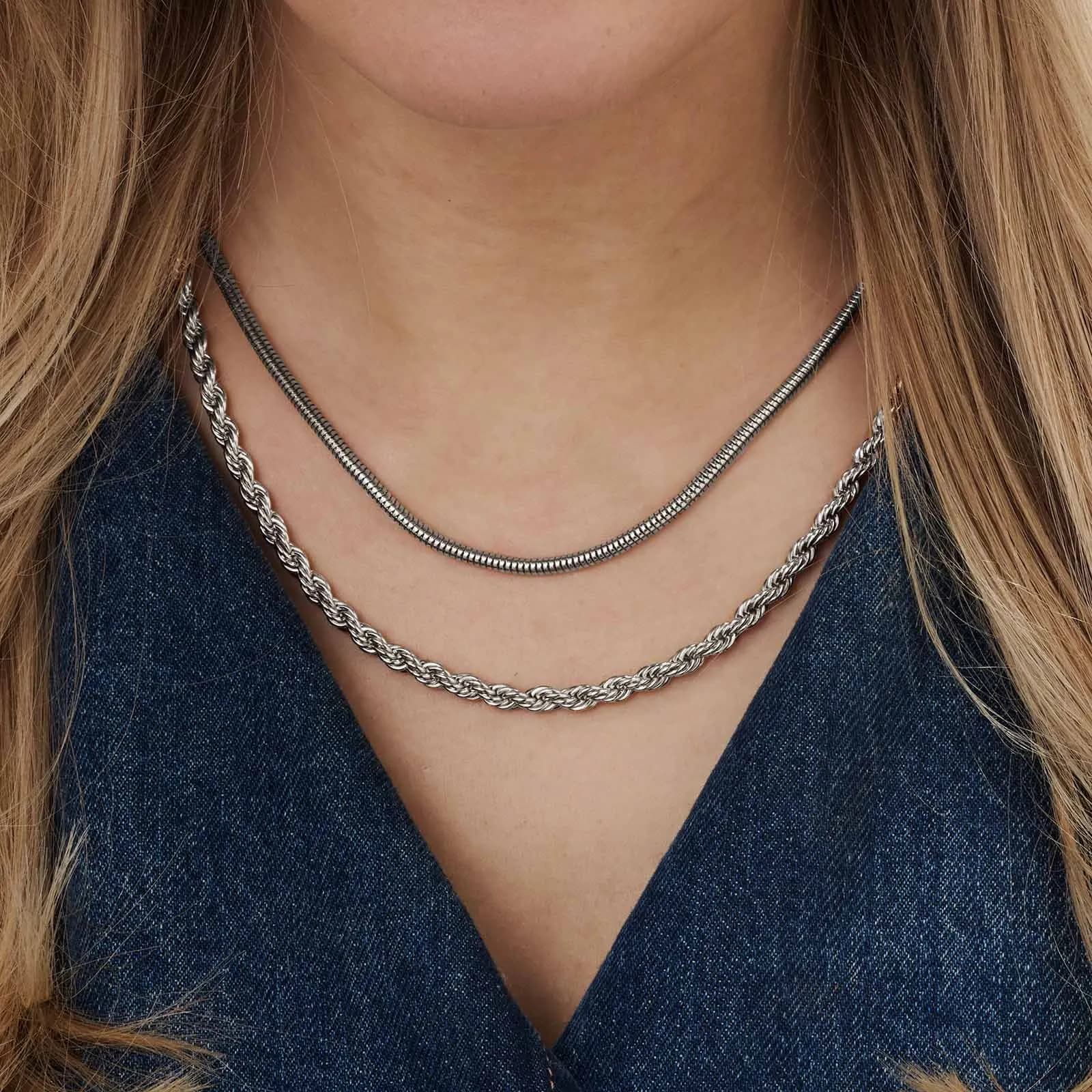 Silverfärgat tvåradigt halsband, 45-48+7cm 2