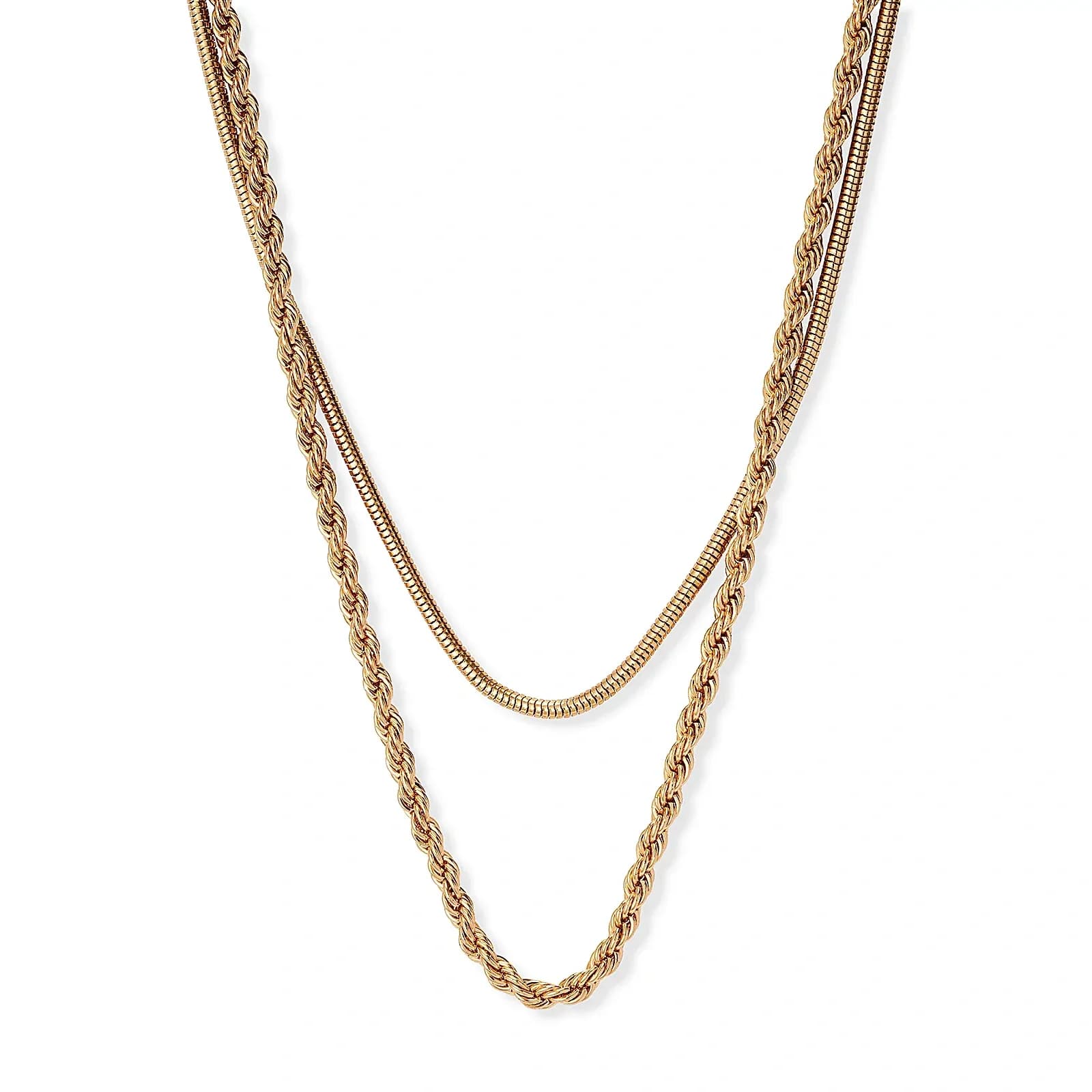 Guldfärgat tvåradigt halsband, 45-48+7cm