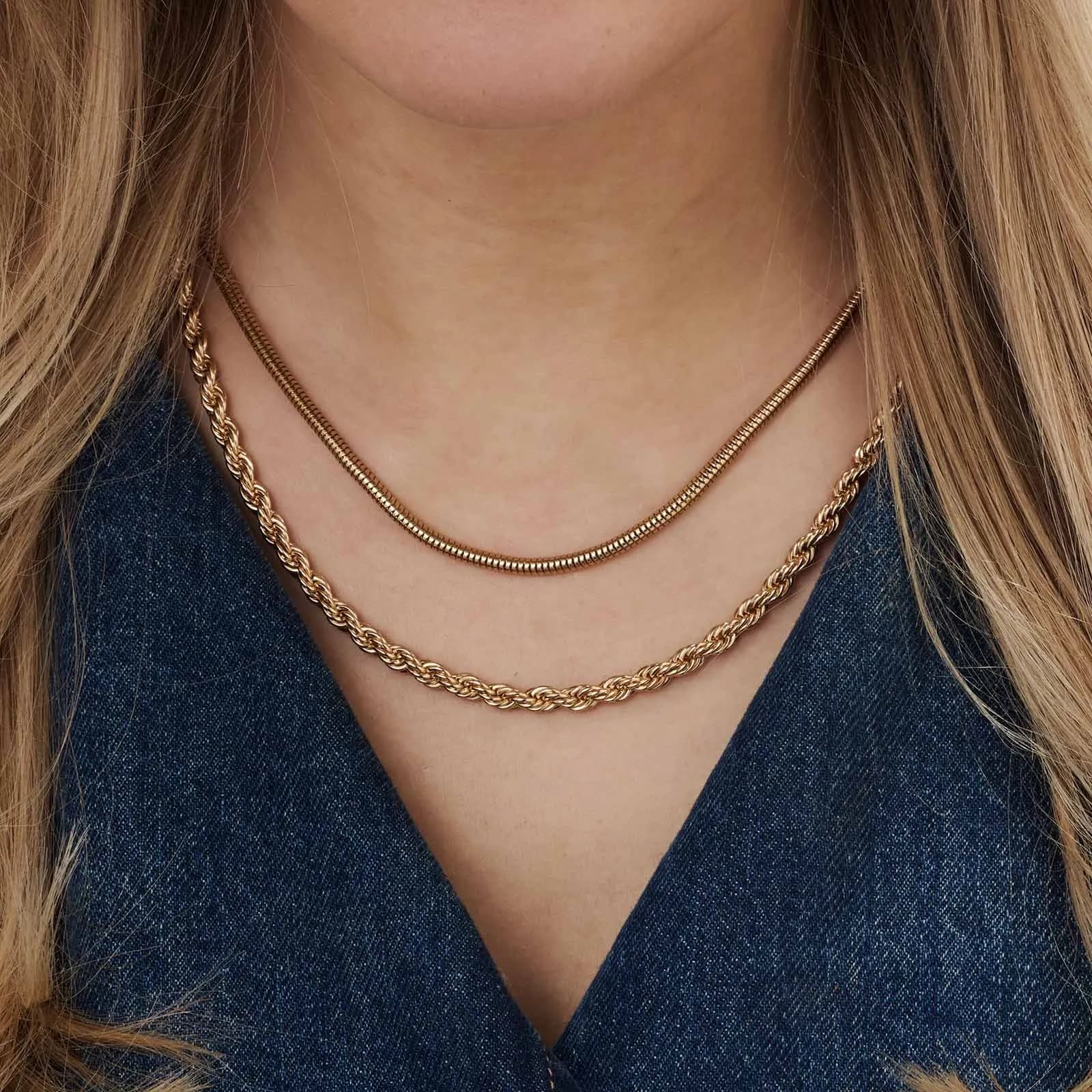 Guldfärgat tvåradigt halsband, 45-48+7cm 2