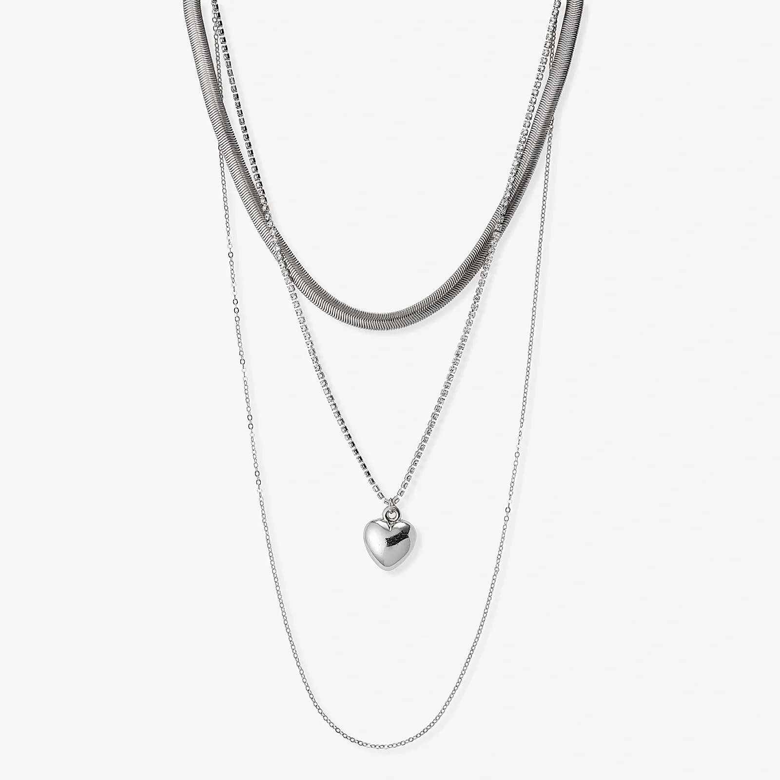 Silverfärgat treradigt halsband, hjärta, 40-66+7cm 1