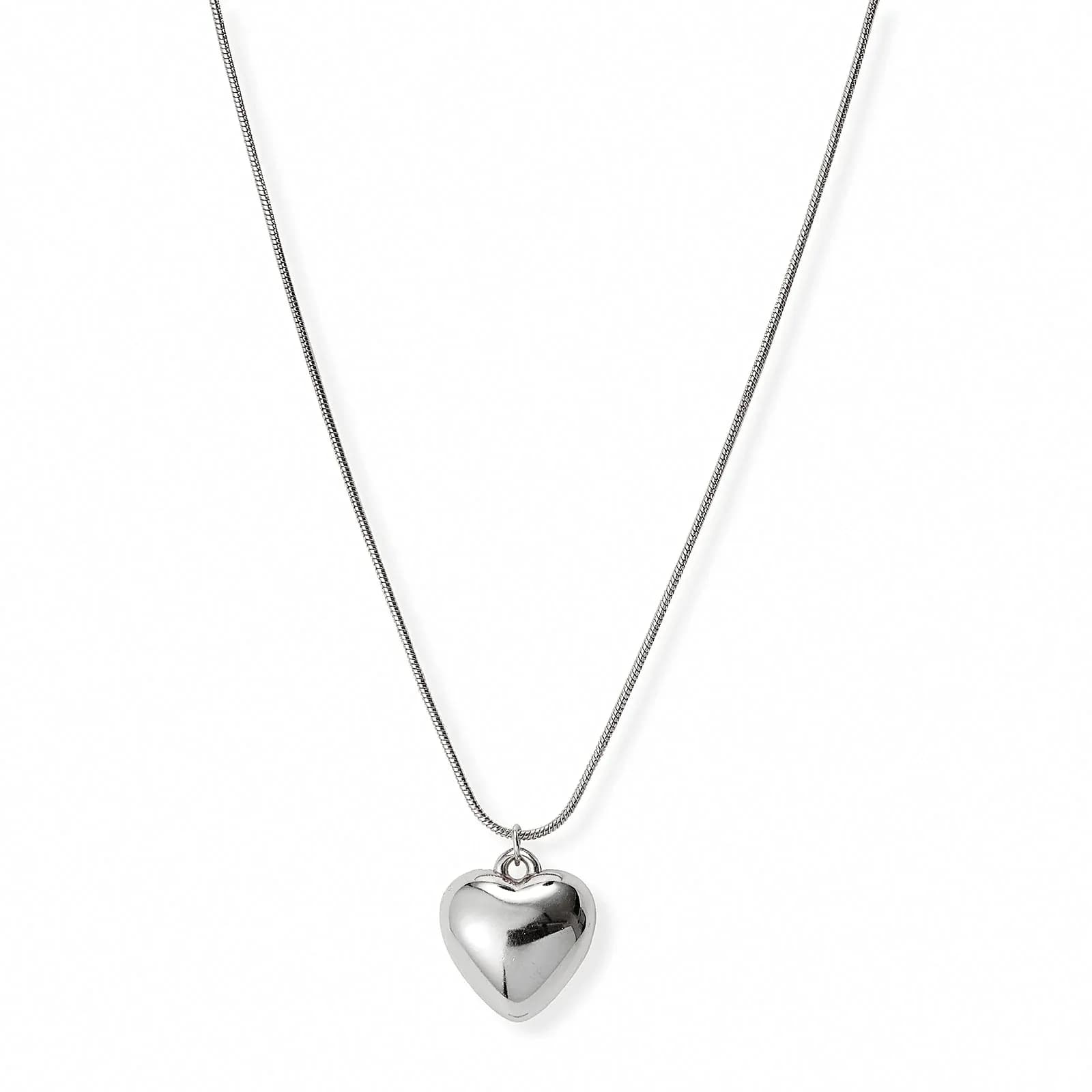 Silverfärgat halsband, hjärta, 46,5+7cm