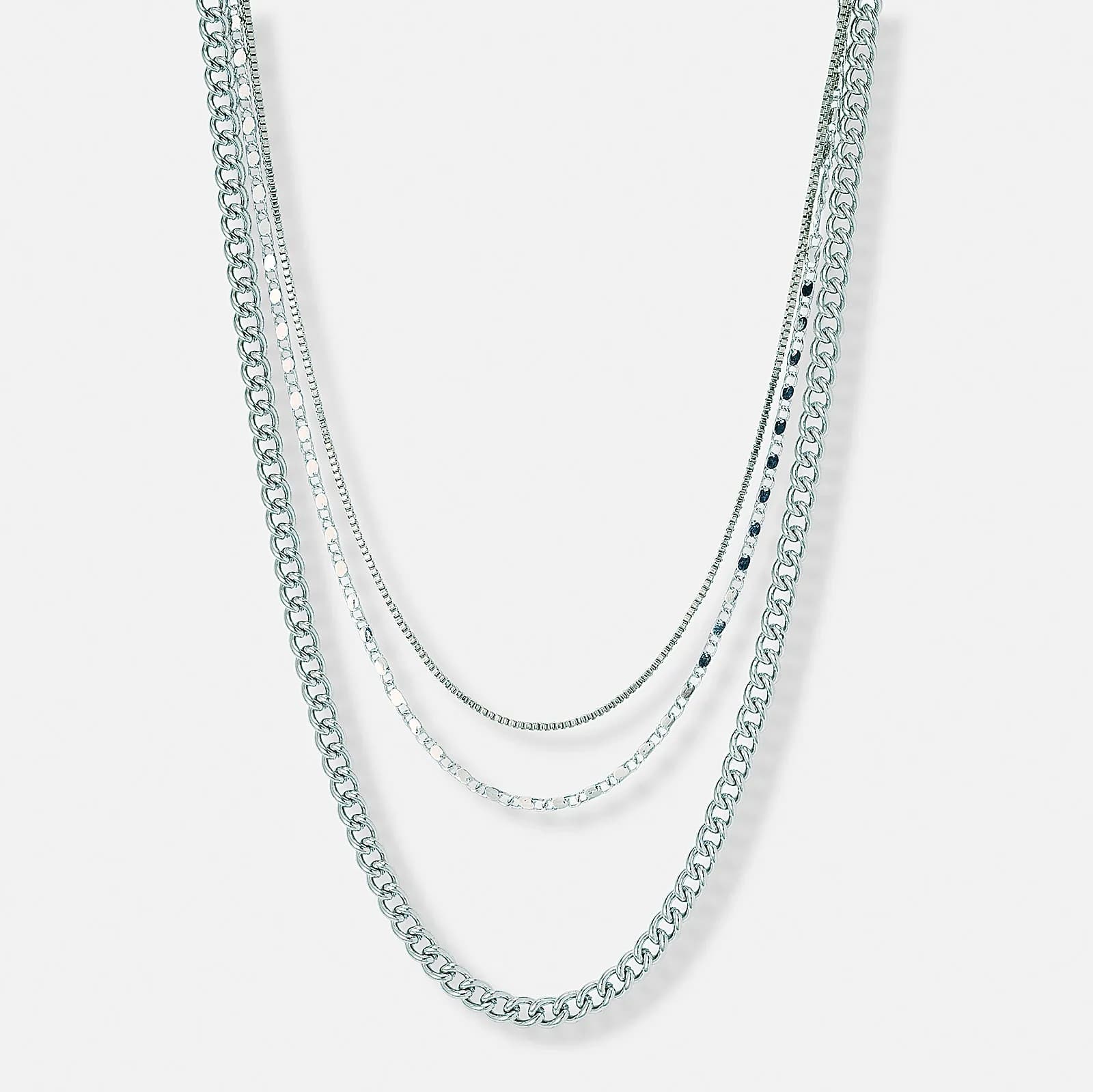 3-radigt silverfärgat halsband, olika kedjor - 33-55 cm