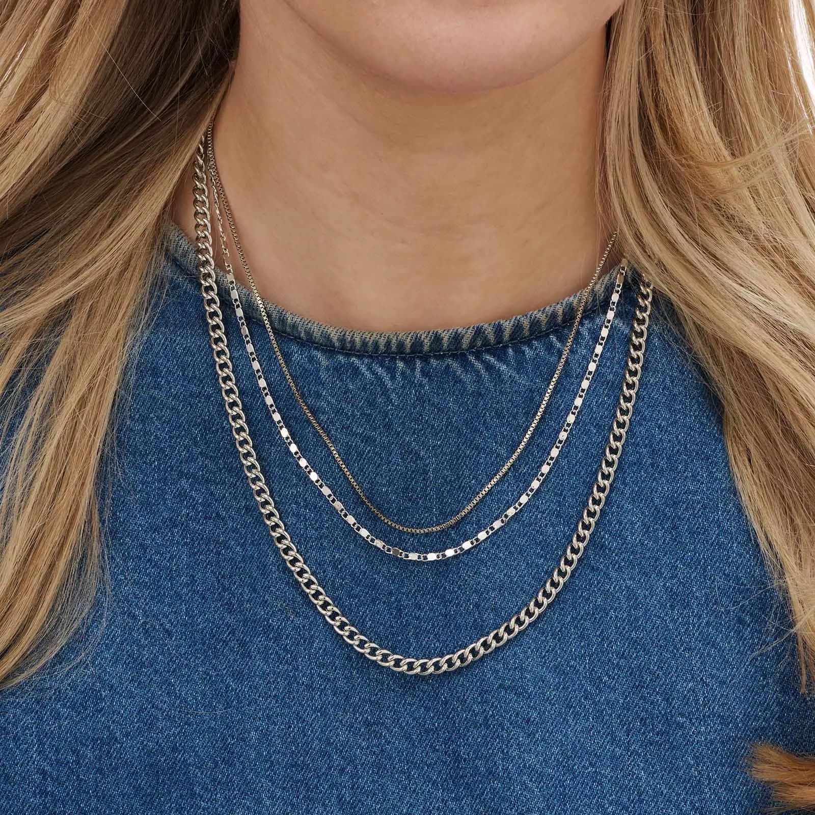 3-radigt silverfärgat halsband, olika kedjor - 33-55 cm 2