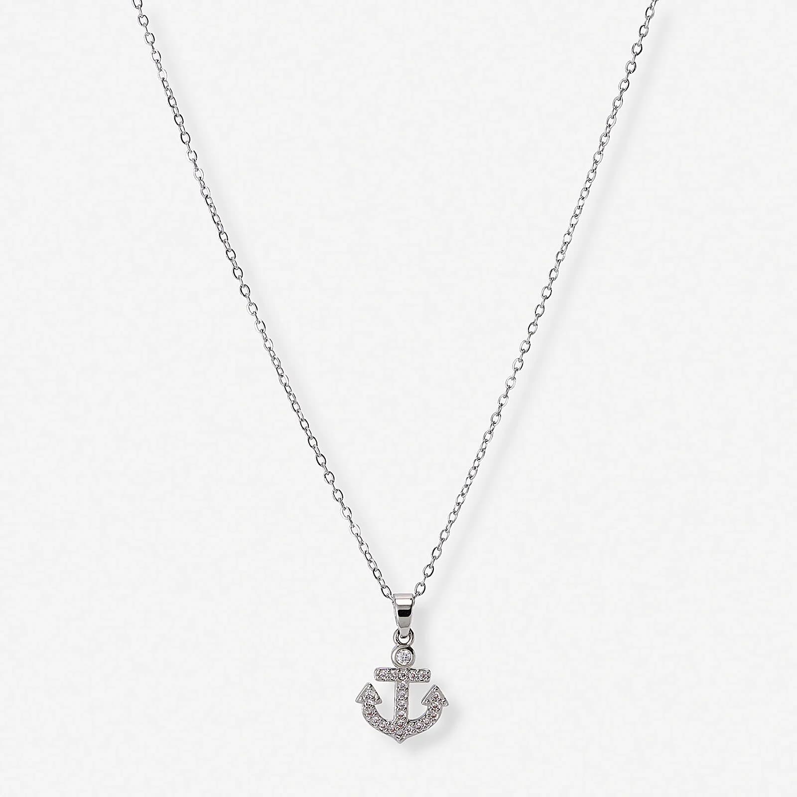 Silverfärgat halsband, ankare, 42+7cm