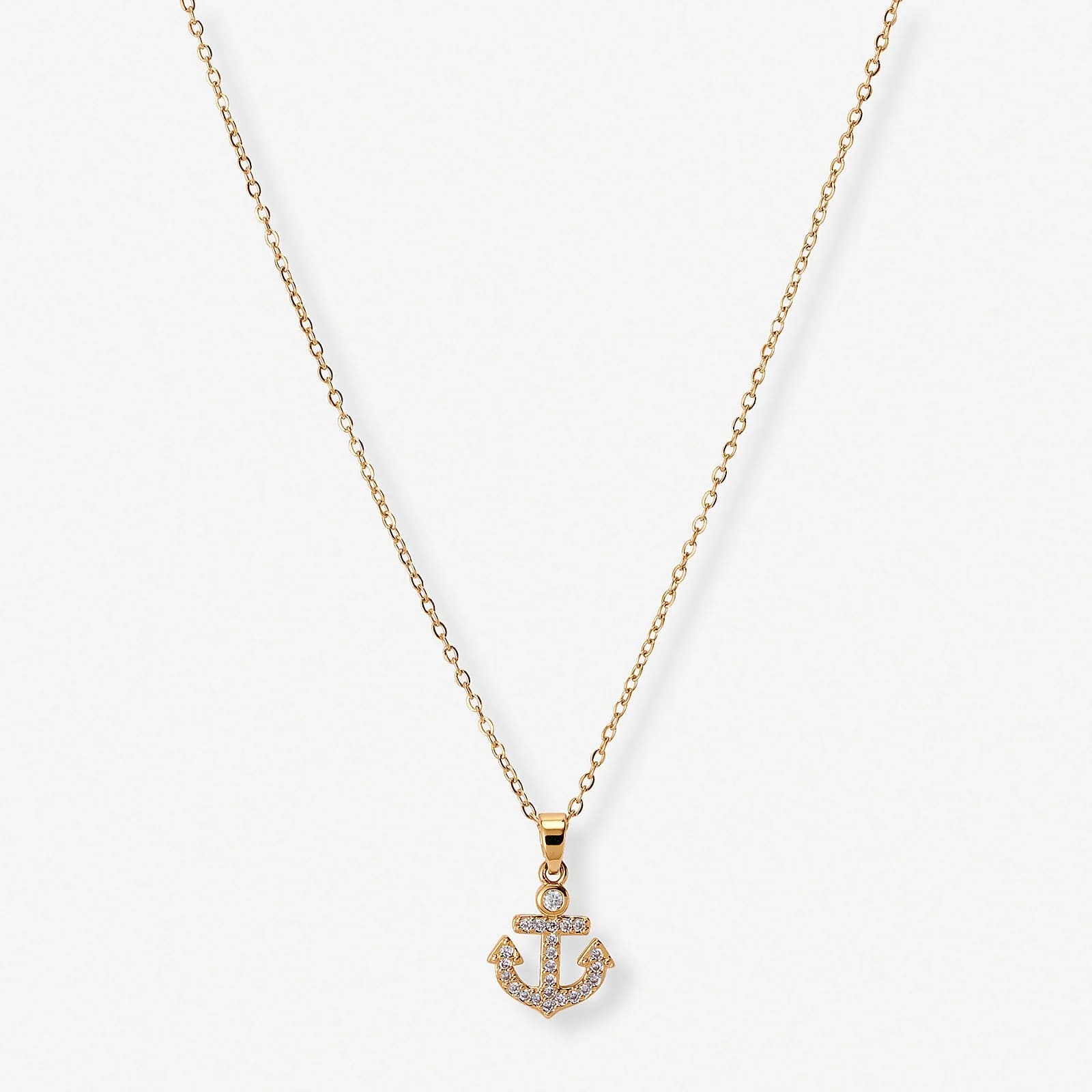 Guldfärgat halsband, ankare med stenar, 42+7cm