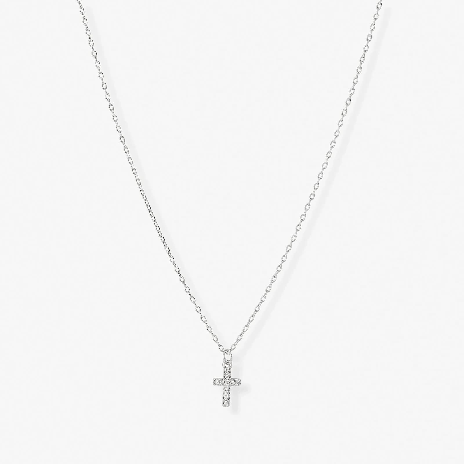 Silverfärgat halsband, kors, 42+7cm