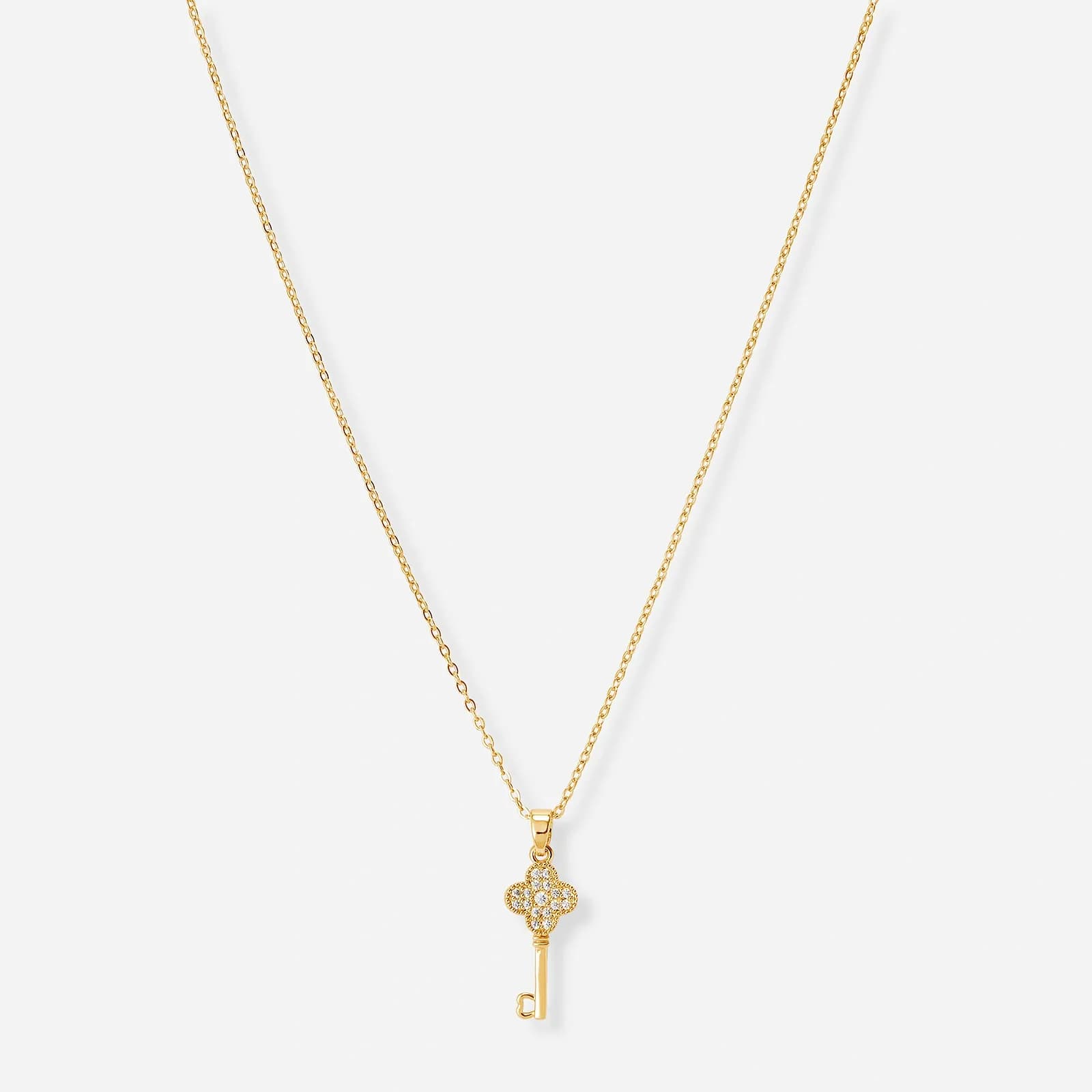 Guldfärgat halsband, nyckel & fyrklöver - 42+7 cm 1