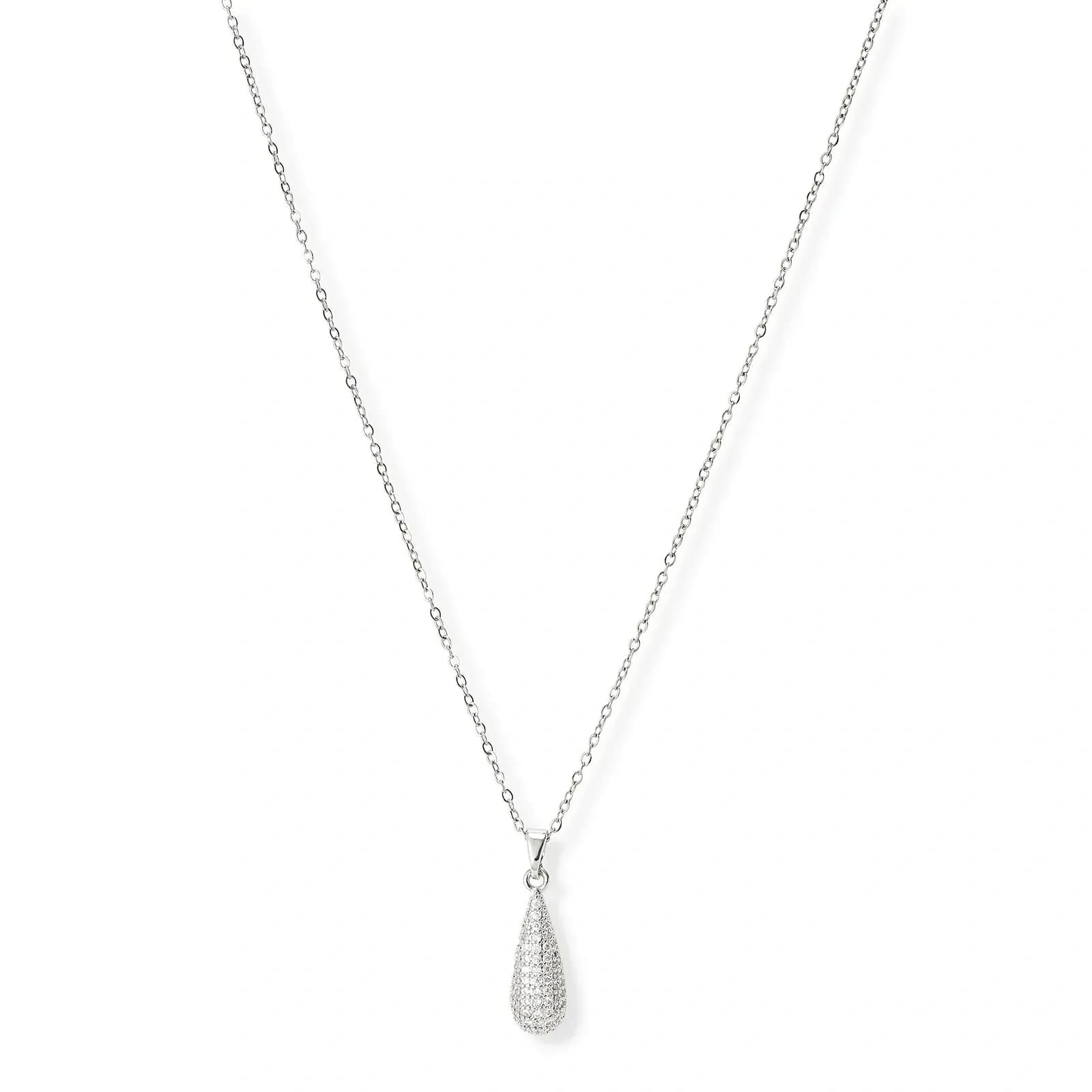 Silverfärgat halsband, droppe med kristaller - 42+7 cm