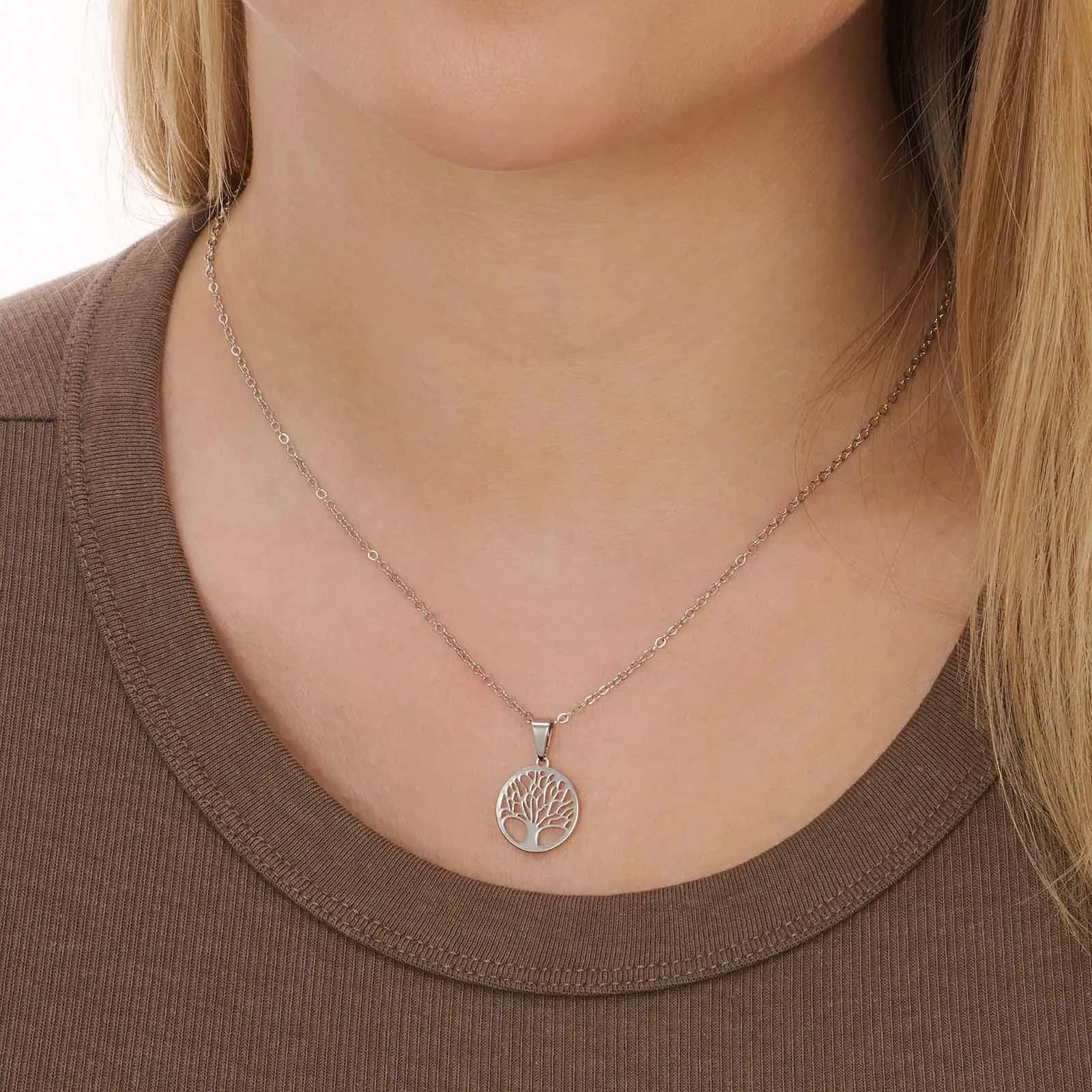 Silverfärgat halsband, livets träd - 42+7 cm 2