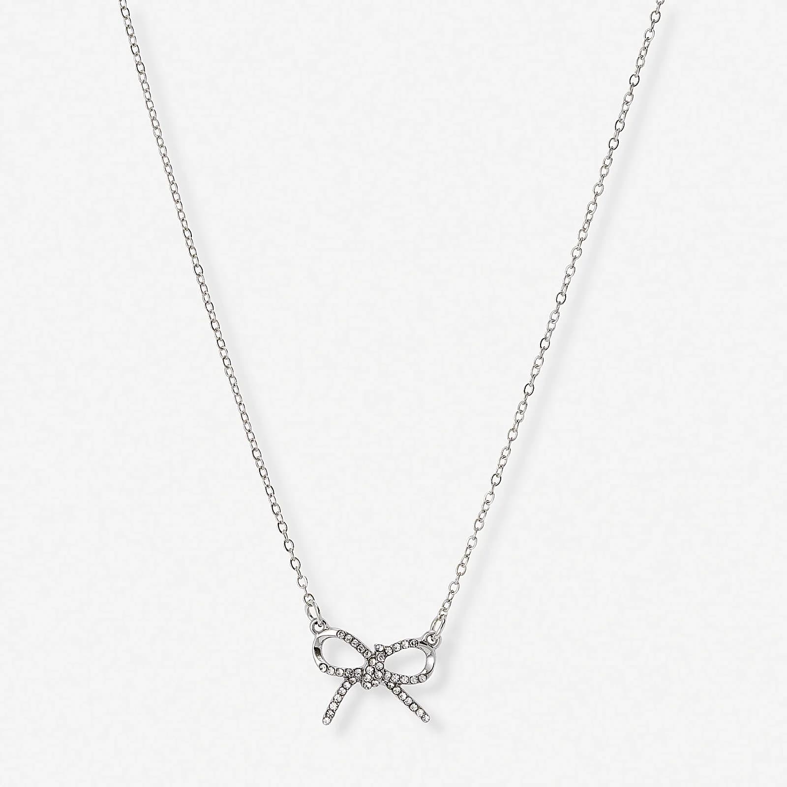 Silverfärgat halsband, rosett med kristaller - 42+7 cm