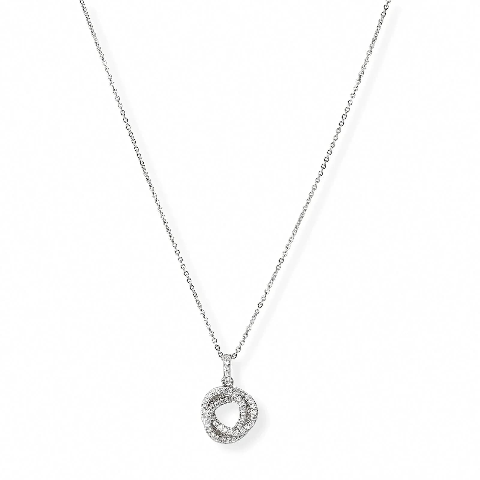 Silverfärgat halsband, tre överlappande cirklar - 42+7cm