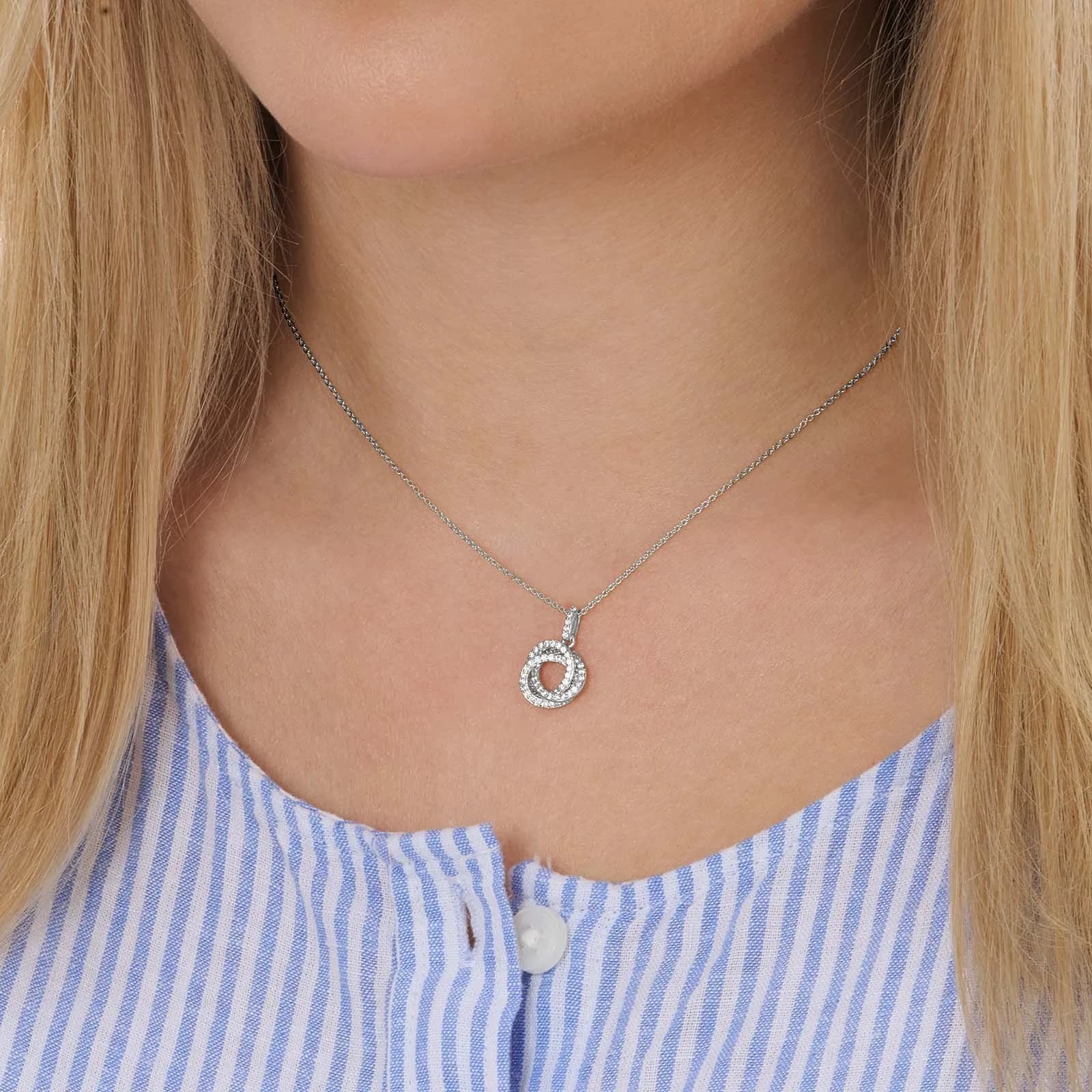 Silverfärgat halsband, tre överlappande cirklar - 42+7cm 2