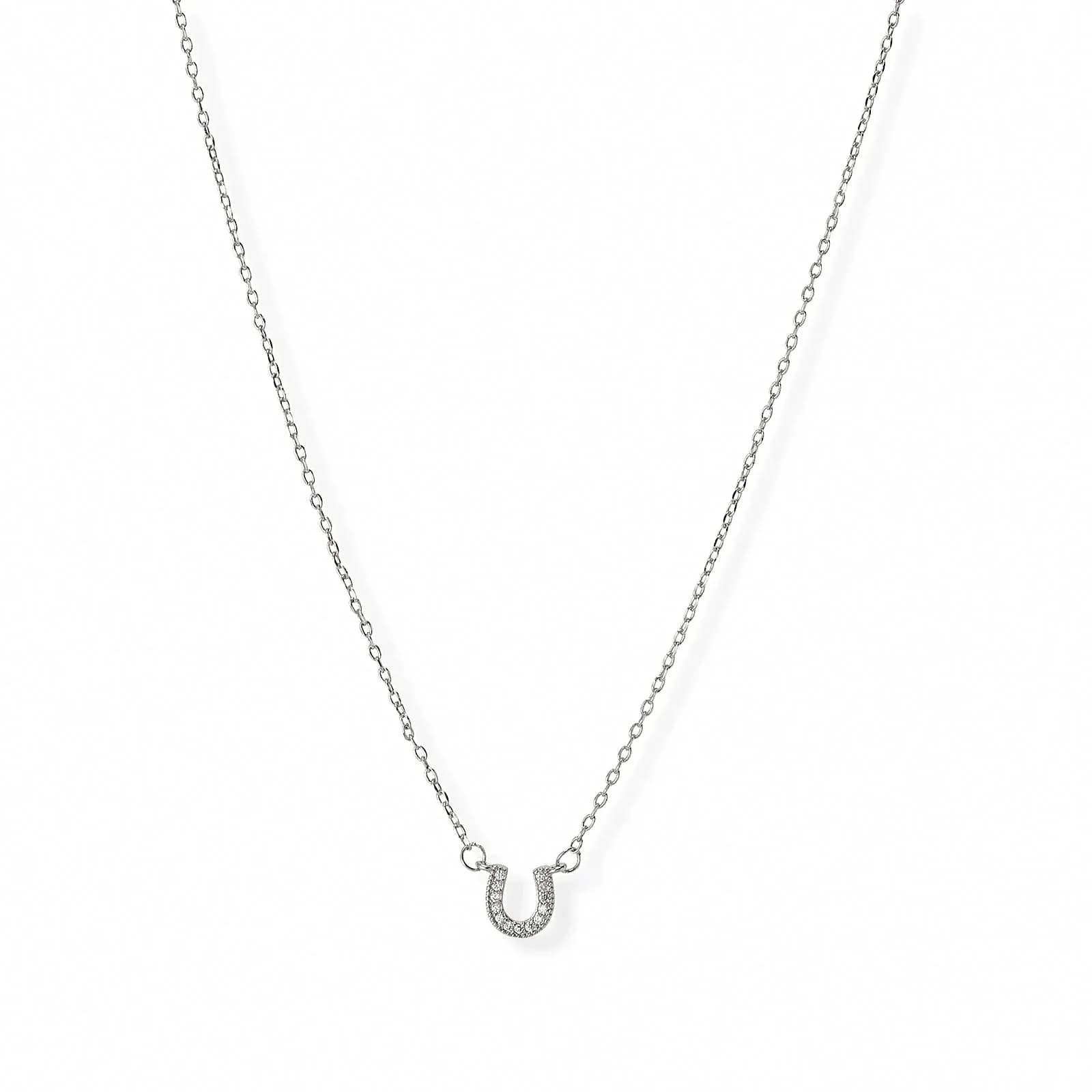 Silverfärgat halsband, hästsko med kristaller - 42+7 cm