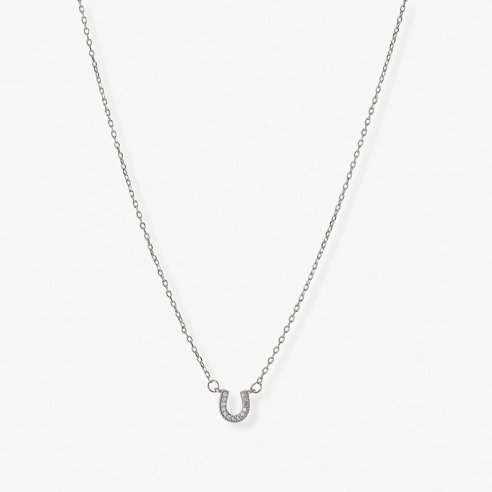 Silverfärgat halsband, hästsko med kristaller - 42+7 cm 1