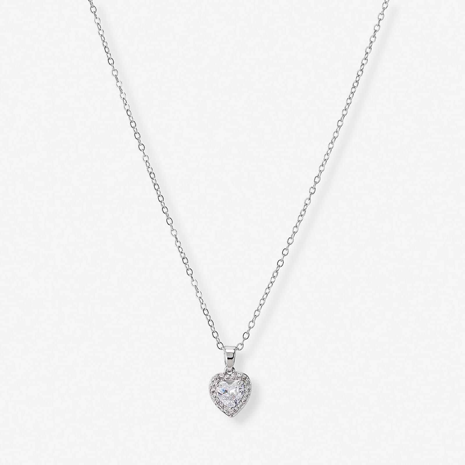 Silverfärgat halsband, hjärta med halo - 42+7 cm 1