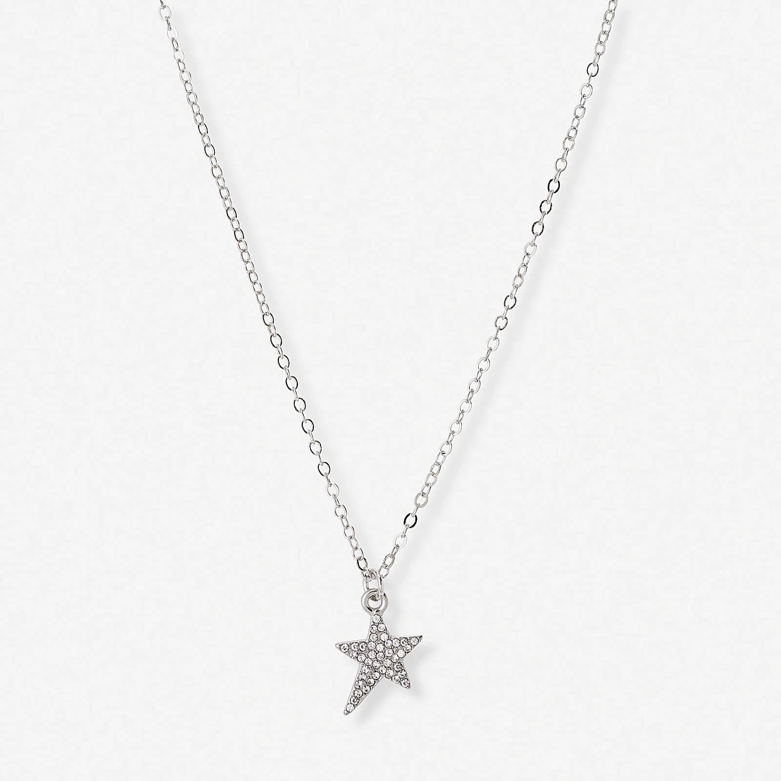 Silverfärgat halsband, stjärna med halo - 42+7 cm