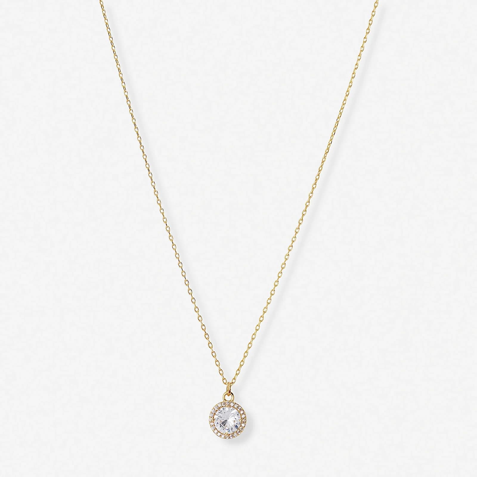 Guldfärgat halsband, rund sten med halo - 42+7 cm