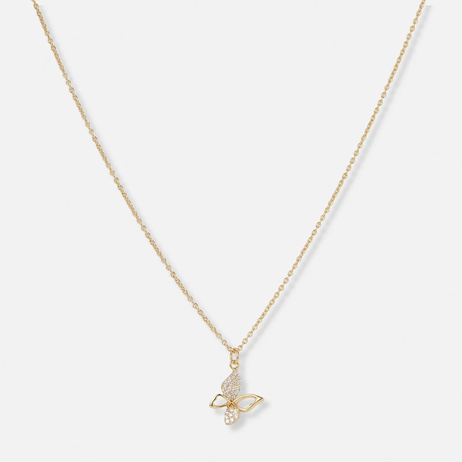 Guldfärgat halsband, fjäril med vita stenar - 39+5 cm