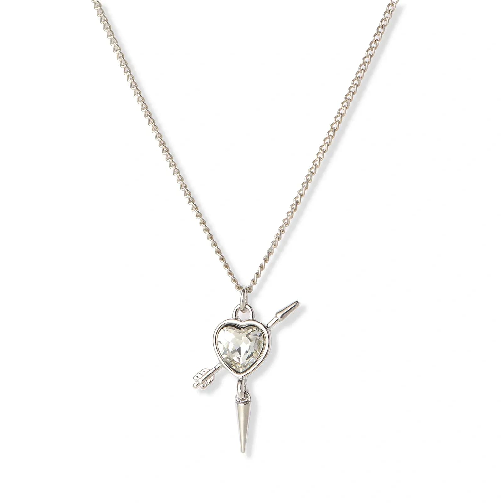 Silverfärgat halsband, vitt hjärta med nit - 42+7cm
