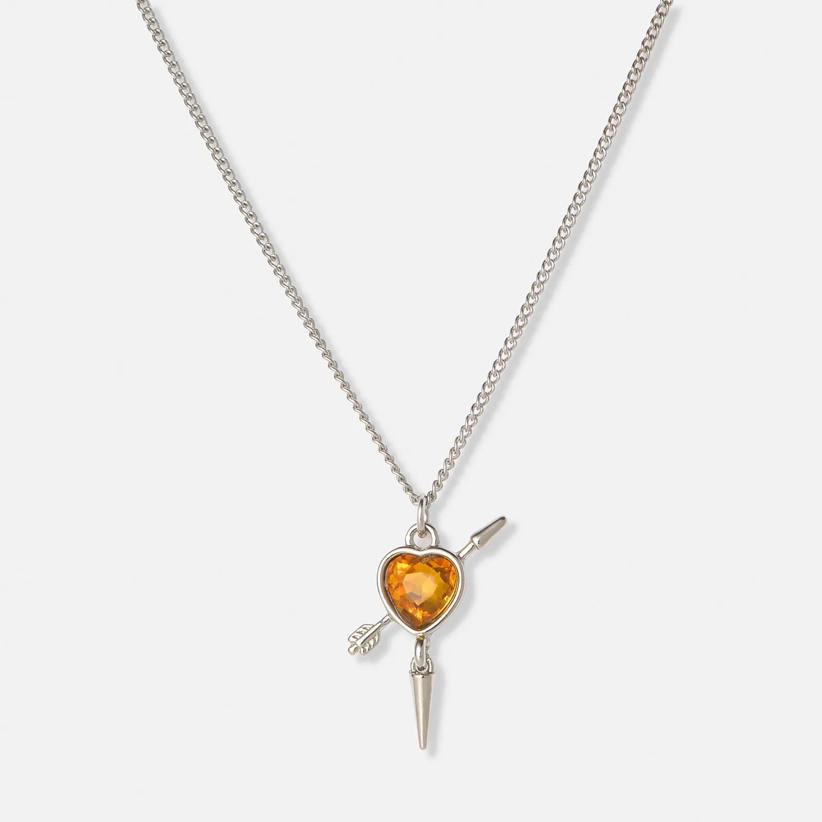 Silverfärgat halsband, orange hjärta med nit - 42+7cm