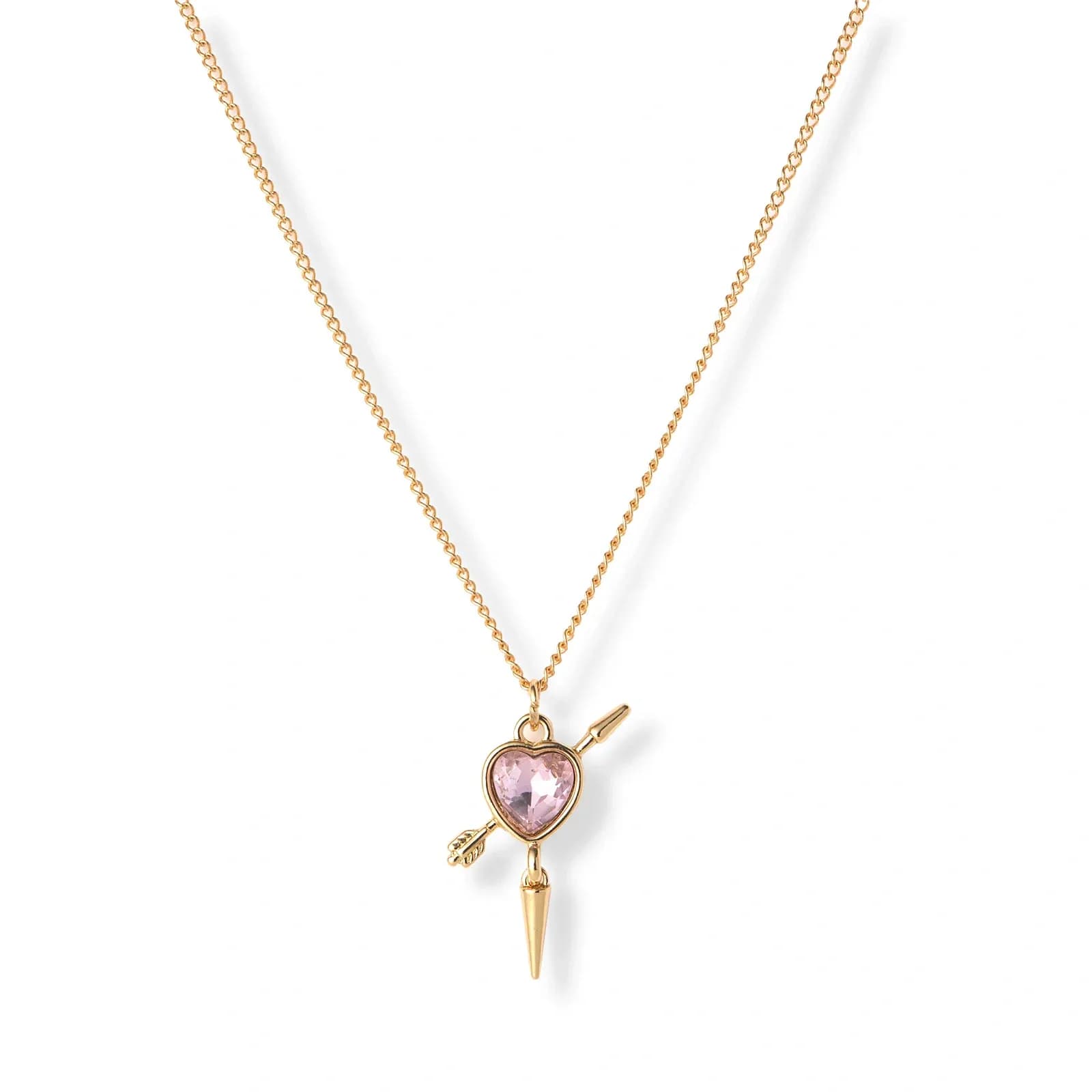Guldfärgat halsband, rosa hjärta med nit - 42+7cm
