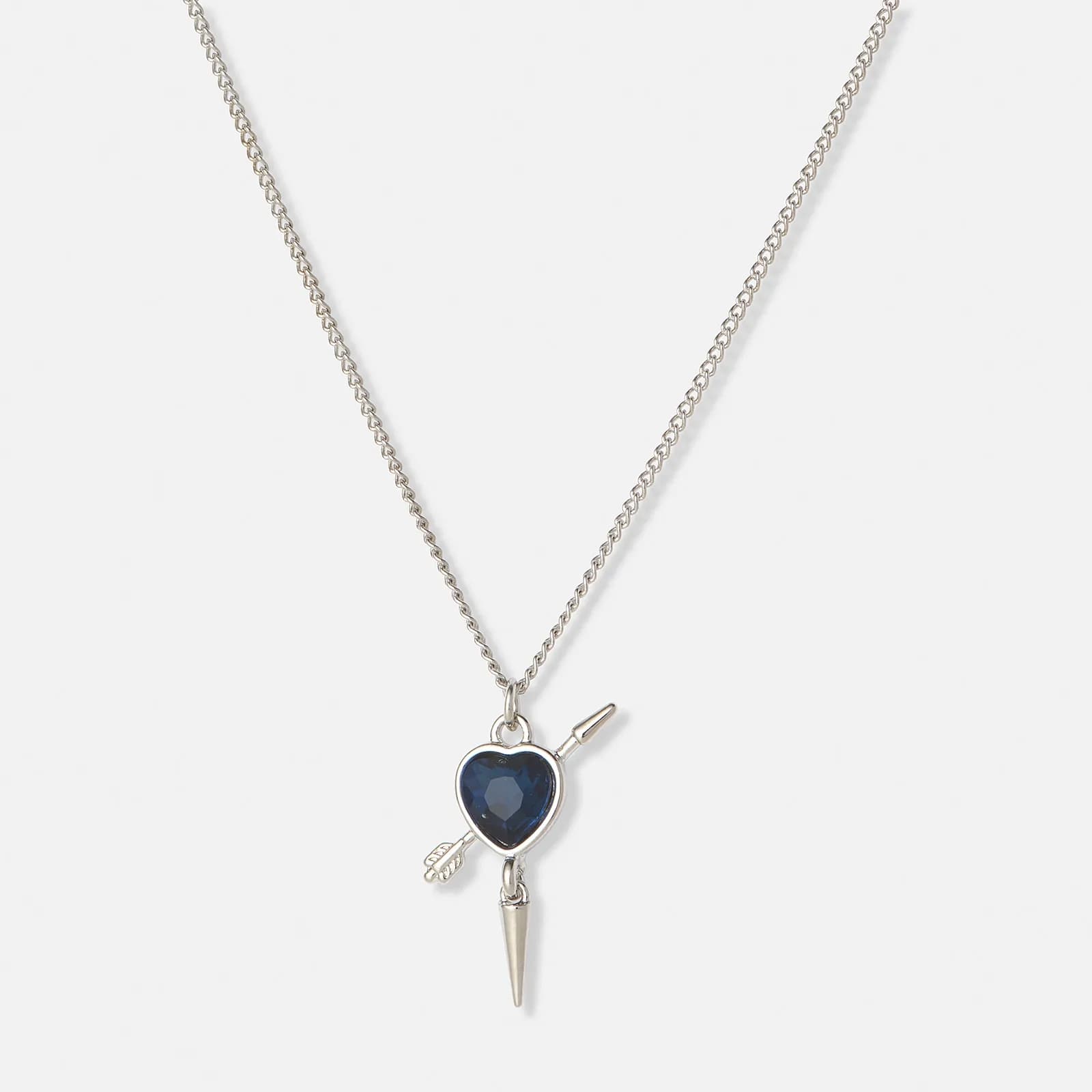 Silverfärgat halsband, blå hjärta med nit - 42+7cm