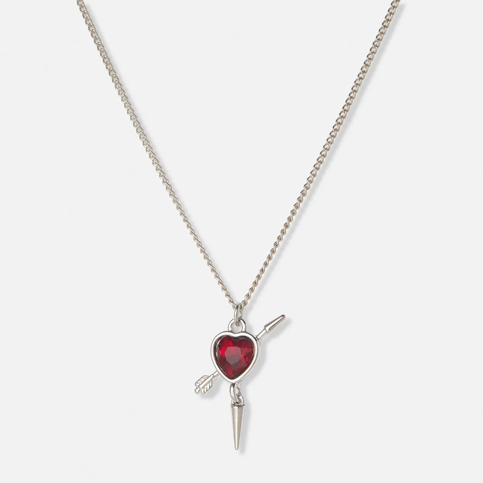 Silverfärgat halsband, rött hjärta med nit - 42+7cm