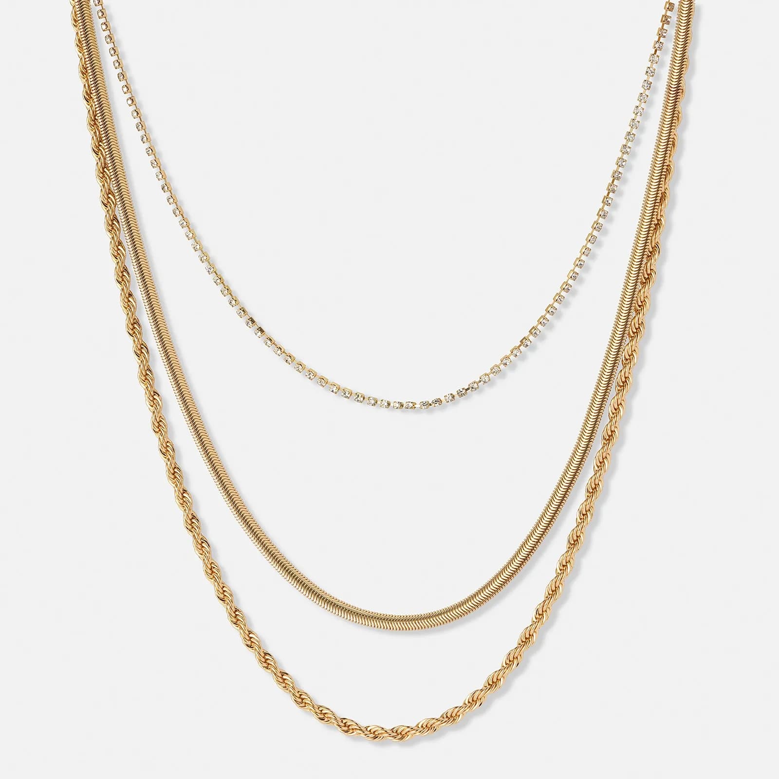 Treradigt guldfärgat halsband i olika stilar - 38+8cm