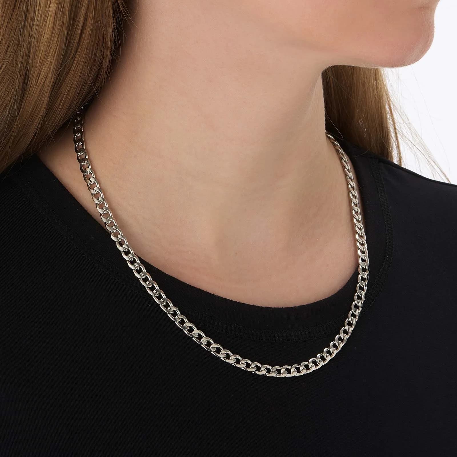 Silverfärgat halsband, pansarlänk - 38+8cm 2