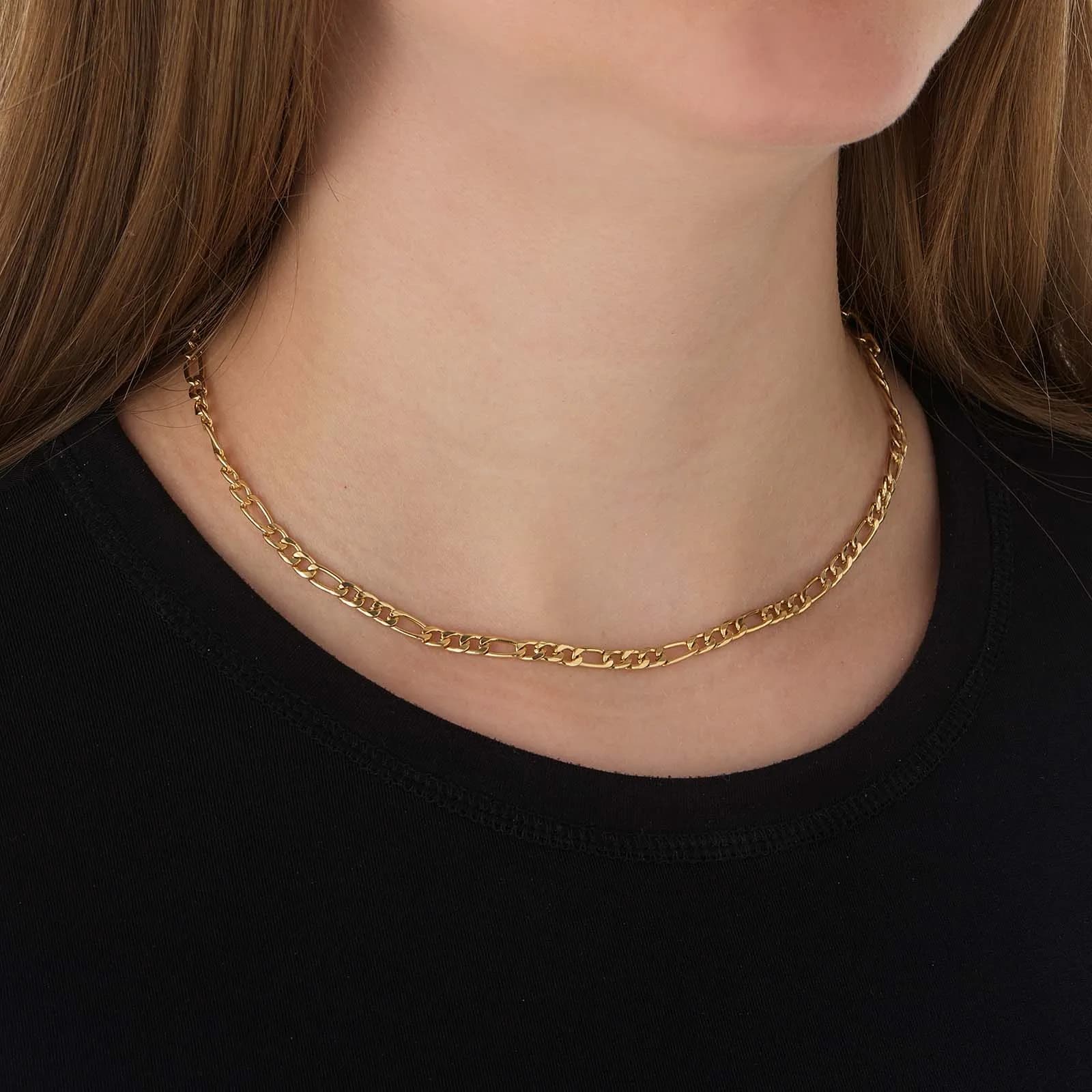 Guldfärgat  halsband, figarolänk  - 38+8cm 2
